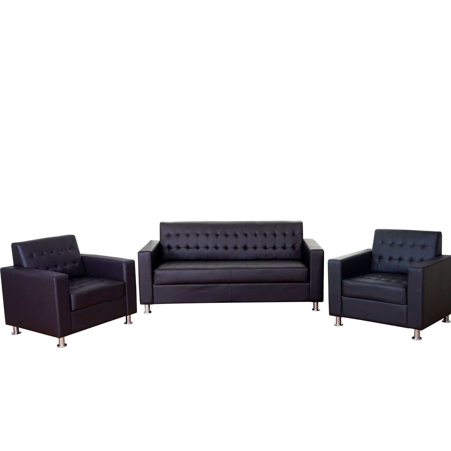 3-1-1 Sofagarnitur Kunda, Couch Loungesofa Kunstleder, Metall-Füße - schwarz