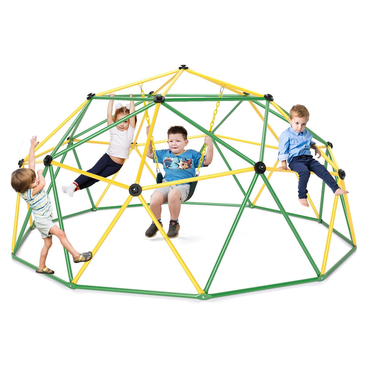 COSTWAY Climbing Dome with Slide, Dome Climbing Frame with Fabric Platform, 180 kg Load Capacity, Outdoor & Indoor Playground for 3-10 Years, Ideal for Gym, Backyard, Garden