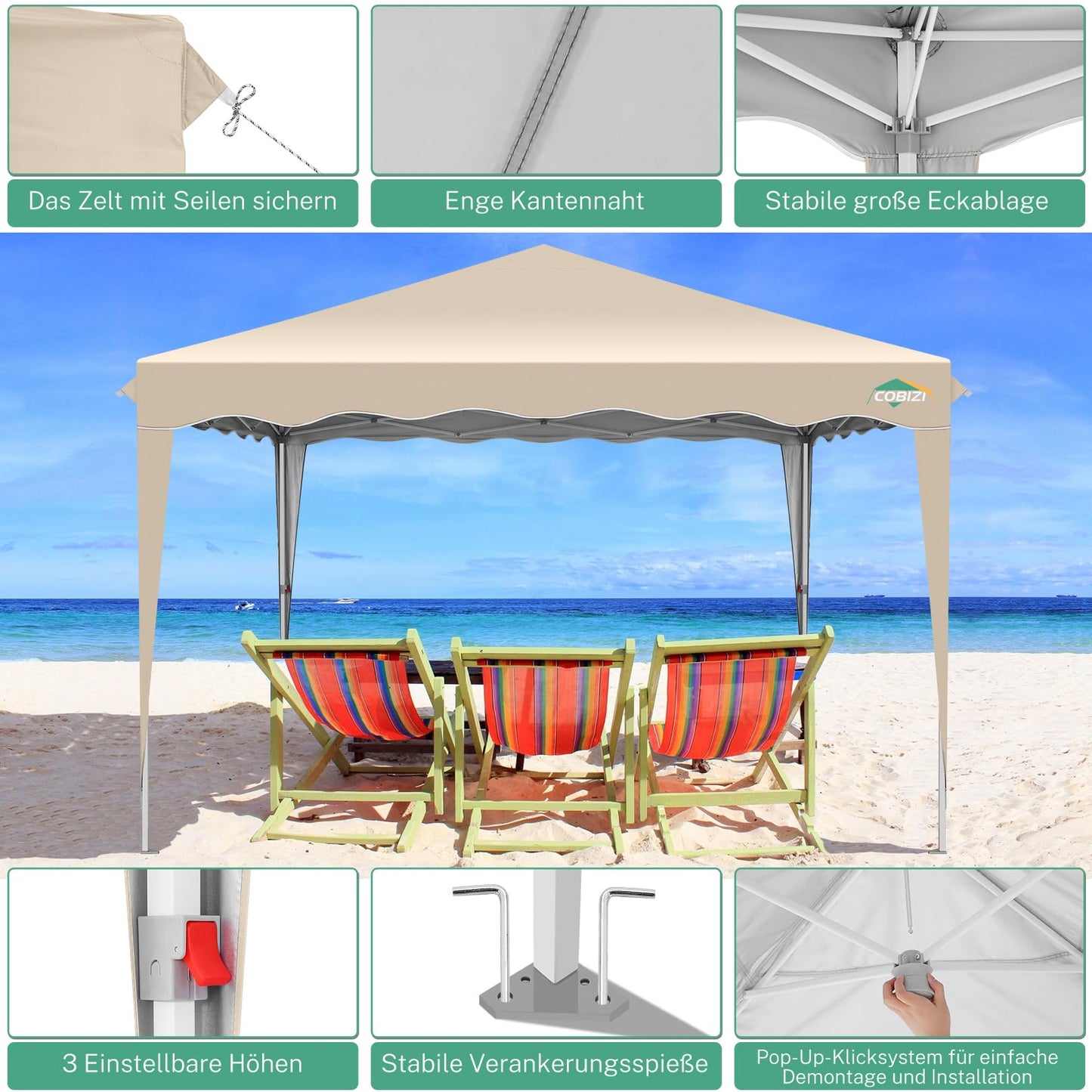 COBIZI Folding Gazebo Gazebo 3 x 6 Waterproof Winterproof Garden Gazebo Party Tent Pop Up Gazebo Foldable Tent with 6 Side Waves with Ventilation Openings, Sandbag for Market, Outdoor Event, Black