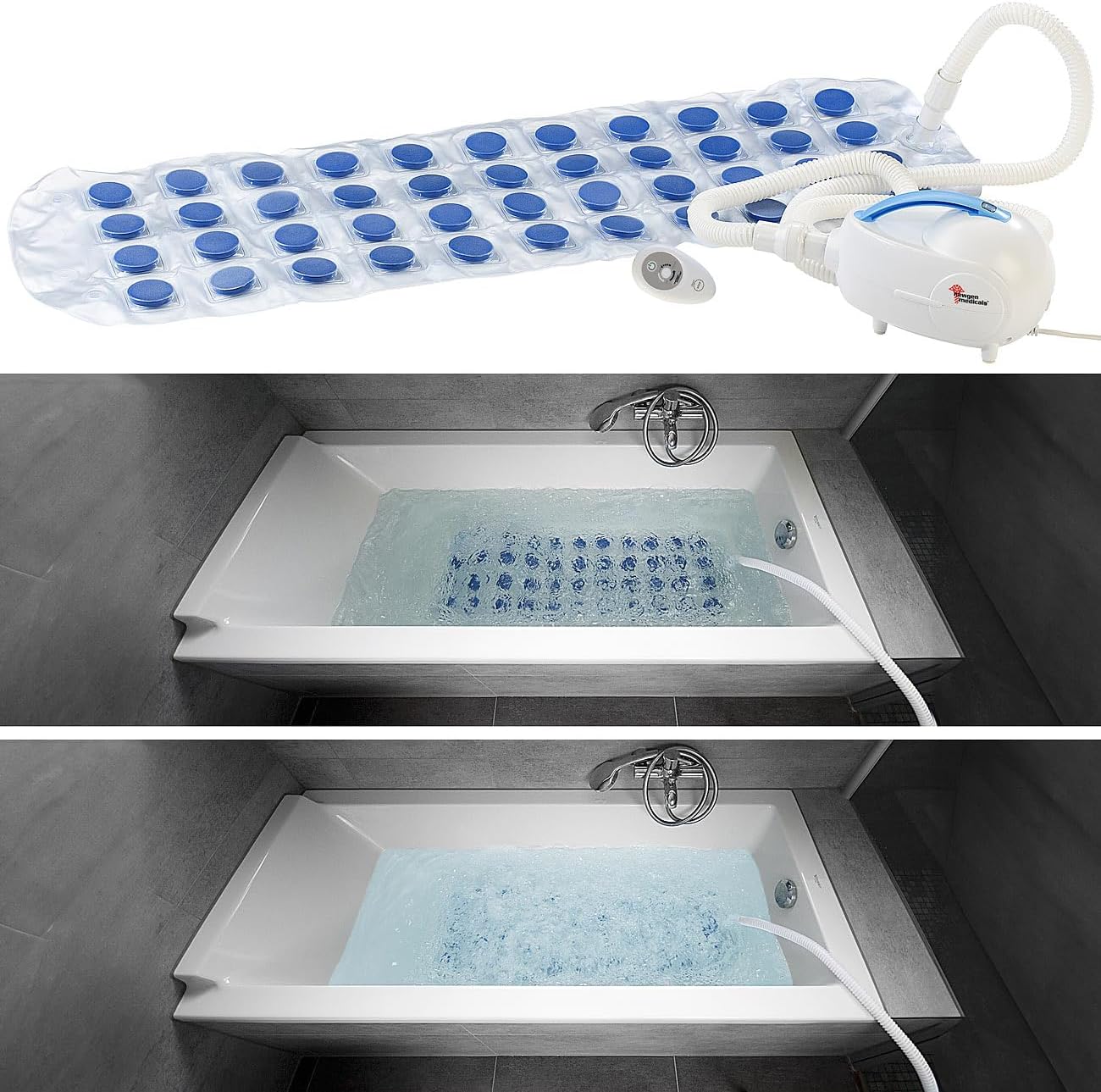 Newgen Medicals Sprudelmatte: Whirlpoolmatte für die Badewanne (Luftsprudelmatte, Sprudelmatte für Badewanne, Badewannenmatte Sprudel)
