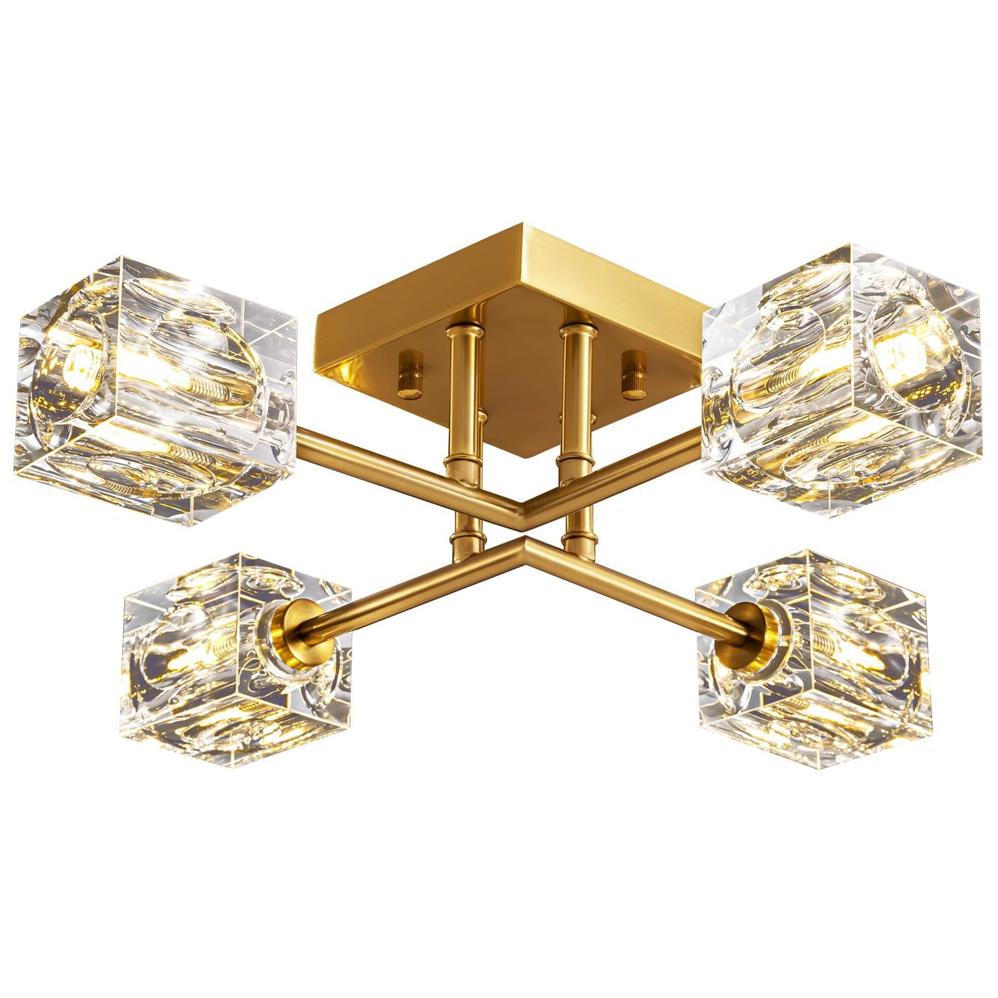 JUJUQI Moderne Kristall-Kronleuchter,Gold Hängeleuchte, K9 quadratischer Kristall Häengelampe mit 8 Lichtern,Würfel-Schirm, hängende Deckenleuchte für Esszimmer, Schlafzimmer, Wohnzimmer