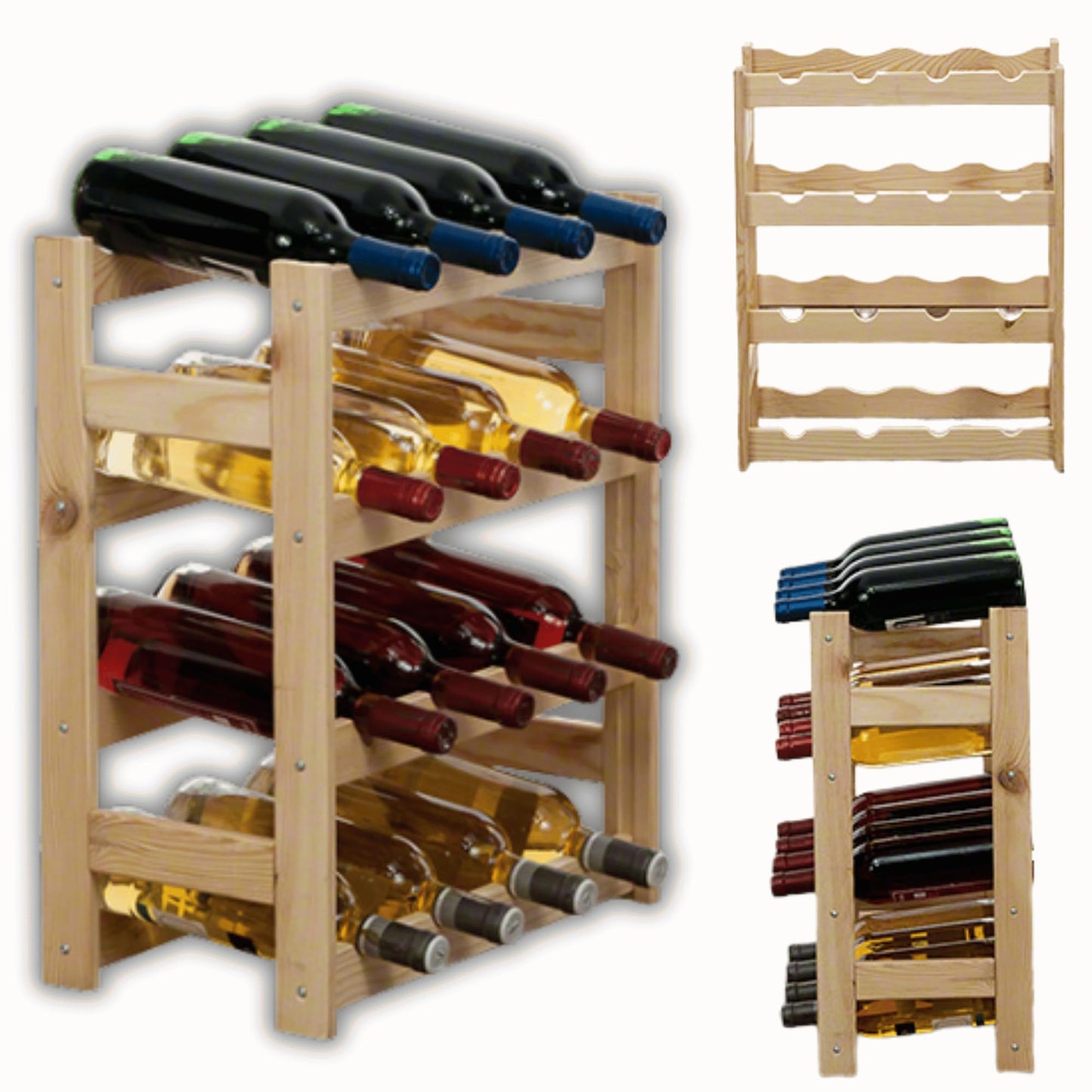 Untreated Wooden Wine Rack, 63.0 x 25.0 x 102.0 cm