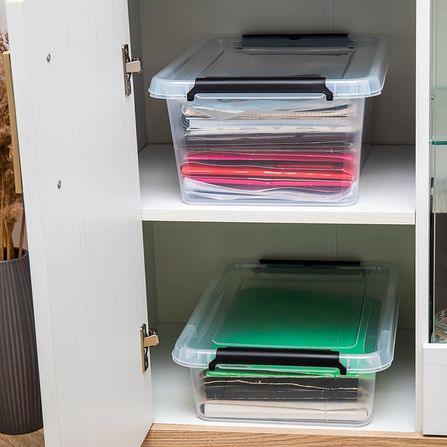 astor24 Storage Box with Lid - Transparent Organiser 40 L - Food Safe - Stackable. Ideal for Office, Children's Room, Clothes Boxes - Kitchen - Workshop