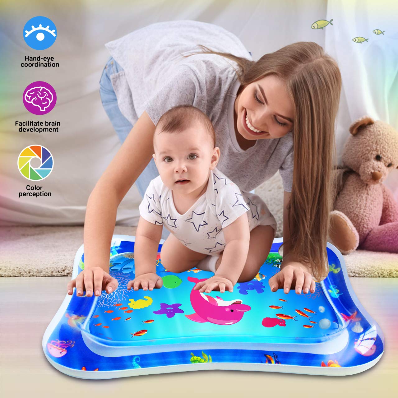 ZMLM Baby Tummy Time Water Mat: Toddler Toy Gift Activity Play Mat Inflatable Sensory Play Mat Babies Belly Time Pat Indoor Small Pad for 3 6 9 Months Newborn Boys