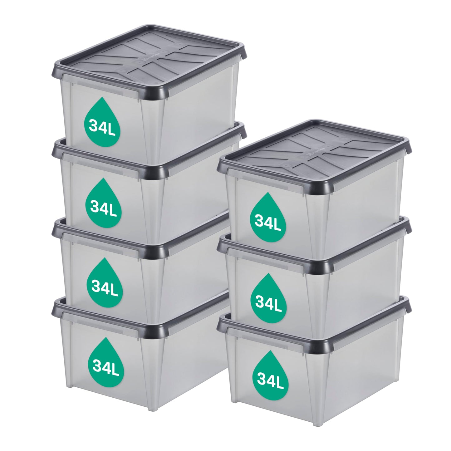 SmartStore Storage Box with Lid 55 L Waterproof Plastic - Set of 4 - Frosted - Nesting & Stackable on Top of Each Other - Food Safe & BPA Free - IP44 - L60 x W40 x H35 cm