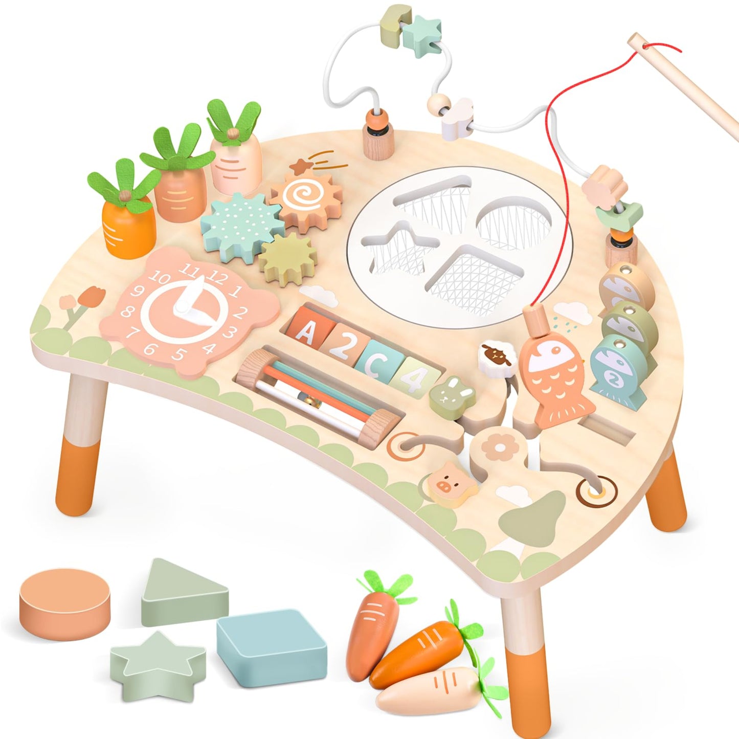 Wooden Activity Table for Children, Baby Montessori Toy 9-in-1 Play Table from 1 2 3 Years, Children's Toy Wooden Toy Activity Table from 12+ Months, Birthday Day, Christmas Gift 1+ Year