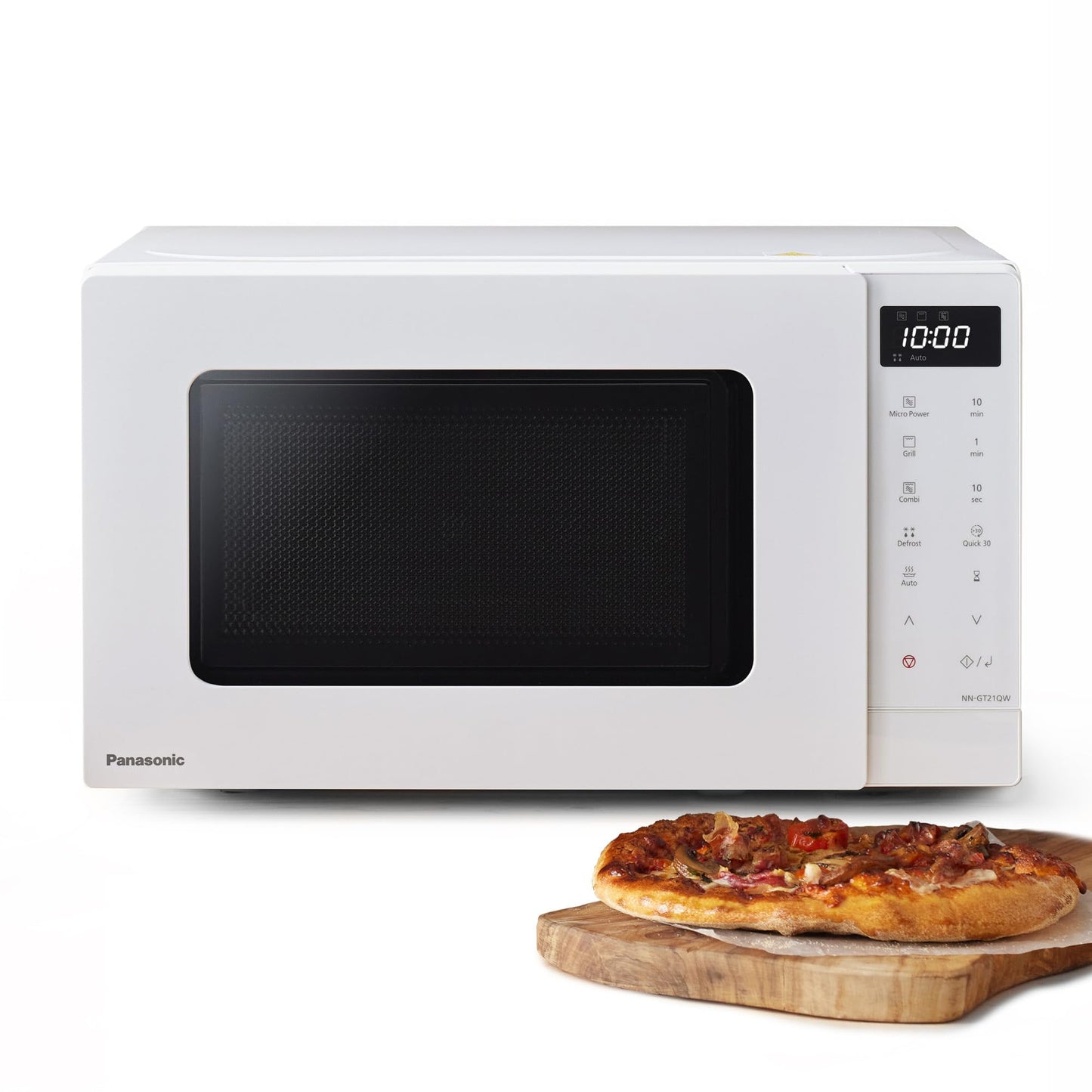 Panasonic NN-ST21QWEPG 20L Solo Microwave with Turntable, 800W, Automatic Defrost, 11 Automatic Programmes, LED Display, 5 Power Levels, Digital Timer, White