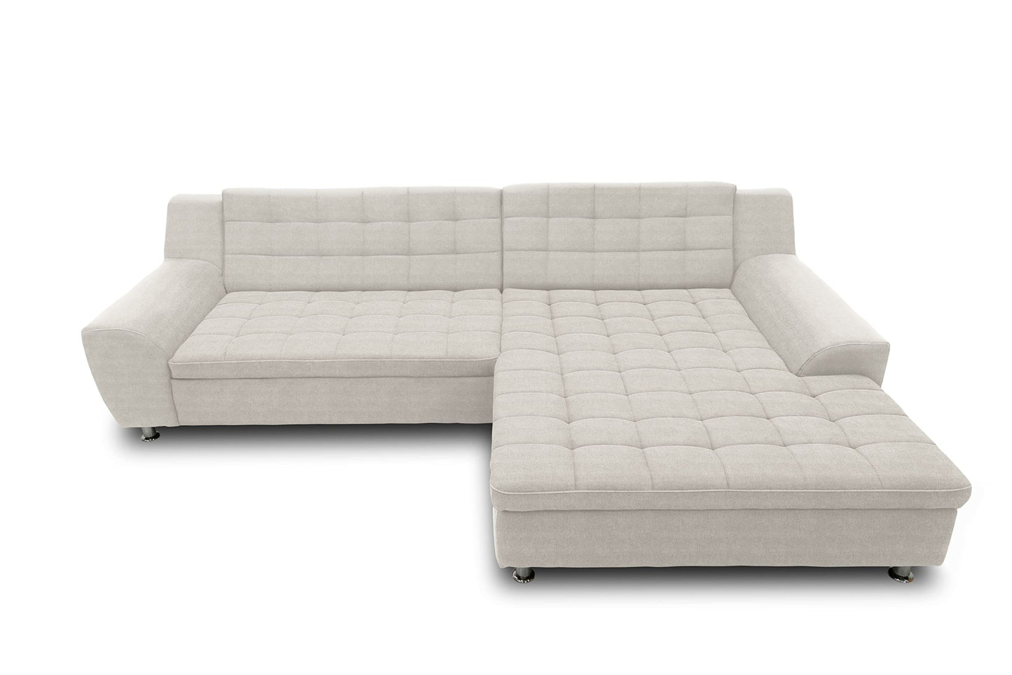 DOMO. collection Merida Corner Sofa, Sofa with Sleep Function in L-Shape, Corner Couch with Bed Box, Sofa Bed 304 x 200 x 84 cm (W x D x H), Beige