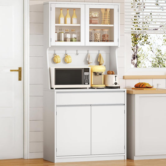 Hzuaneri Küchenschränke, Buffetschrank, Hochschrank mit Arbeitsplatte und 4 Staufächern, Verstellbare Einlegeböden, Geeignet für Küche oder Wohnzimmer, 40 x 75 x 180 cm, Hanf-Weiß, PT40003XV1