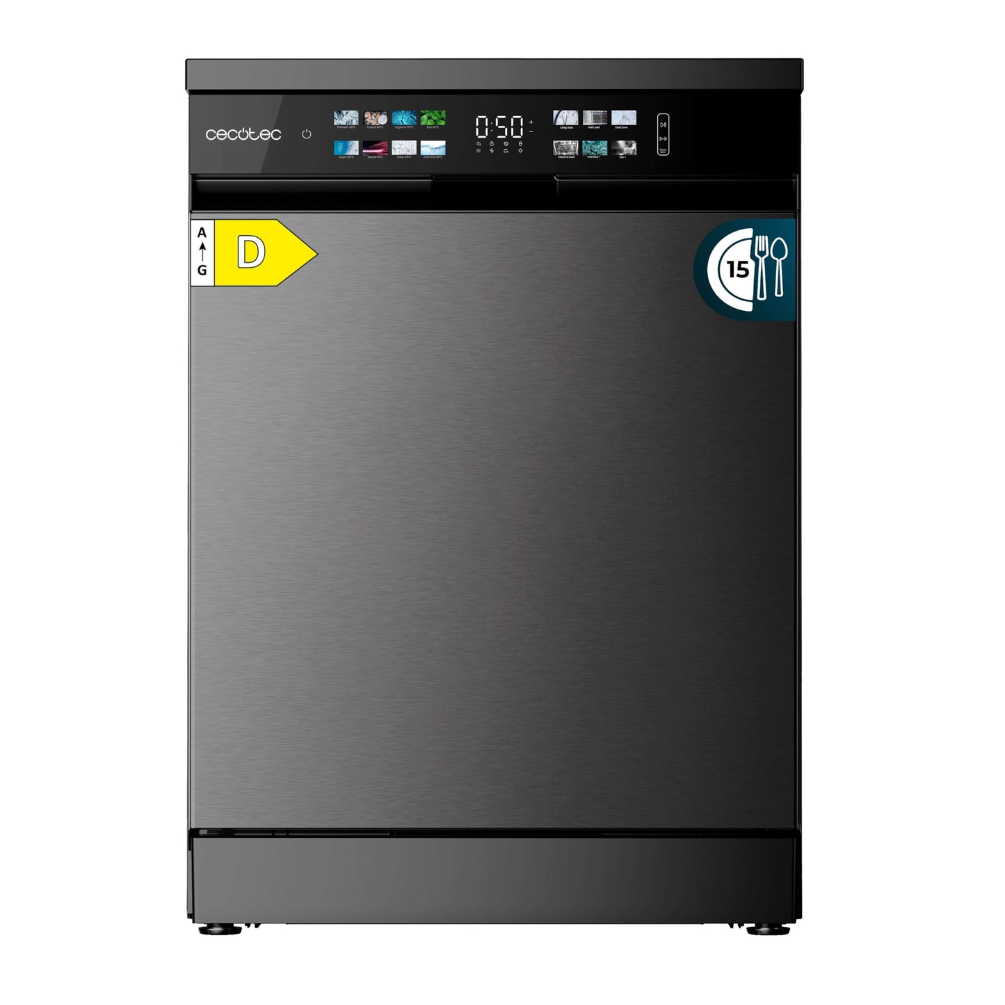 Cecotec Dishwasher 60 cm - Freestanding Bolero Aguazero 6210 Inox D. 15 Cutlery, Energy Efficient, XXL Fullcolour Display, Third Compartment, 14 Programmes, Dual Zone Wash, Adjustable Compartment,