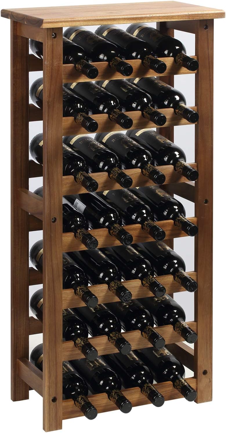 Acacia Wood Wine Rack for 28 Bottles Sturdy Lightweight Bottle Rack for Cellars, Catering and Storage Rooms, Modular Expandable Bottle and Wine Storage
