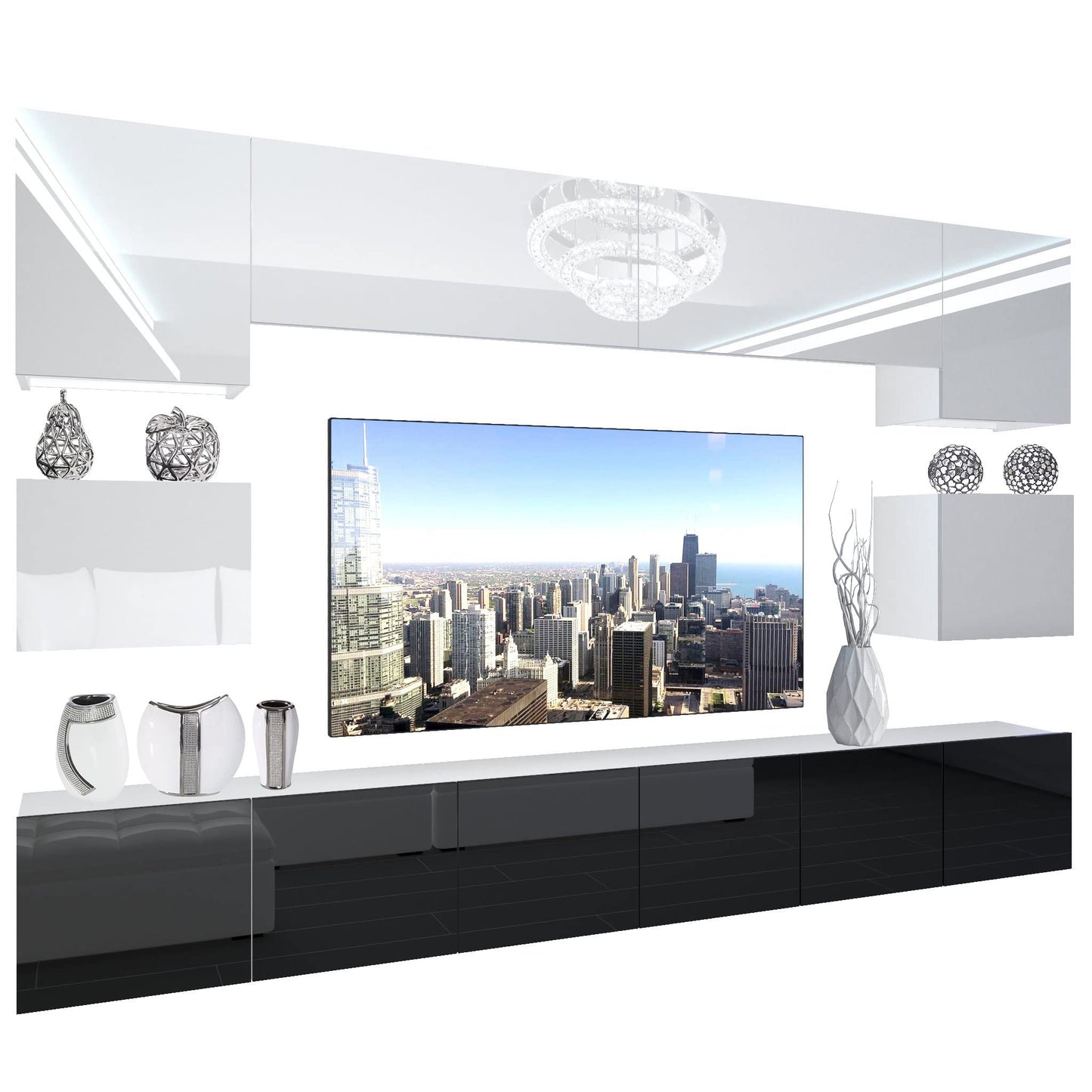 BELINI Living Room Wall Unit Full Equipment Living Room Set Modern Cabinet Wall with LED Lighting TV Cabinet White