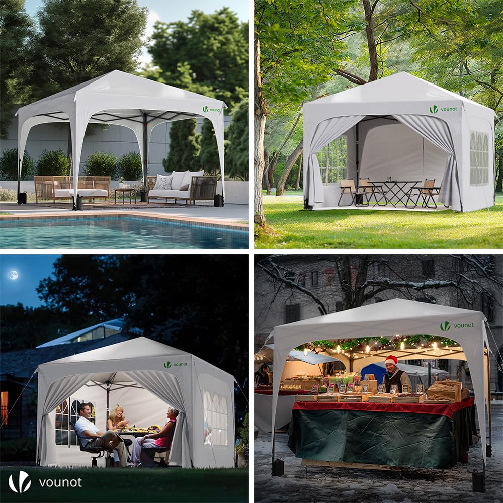 VOUNOT® Gazebo 3 x 3 m with 4 Side Panels and 4 Sand Bags, Pop Up Folding Gazebo, Waterproof, Foldable Garden Tent, Party Tent, Includes Bag, Grey