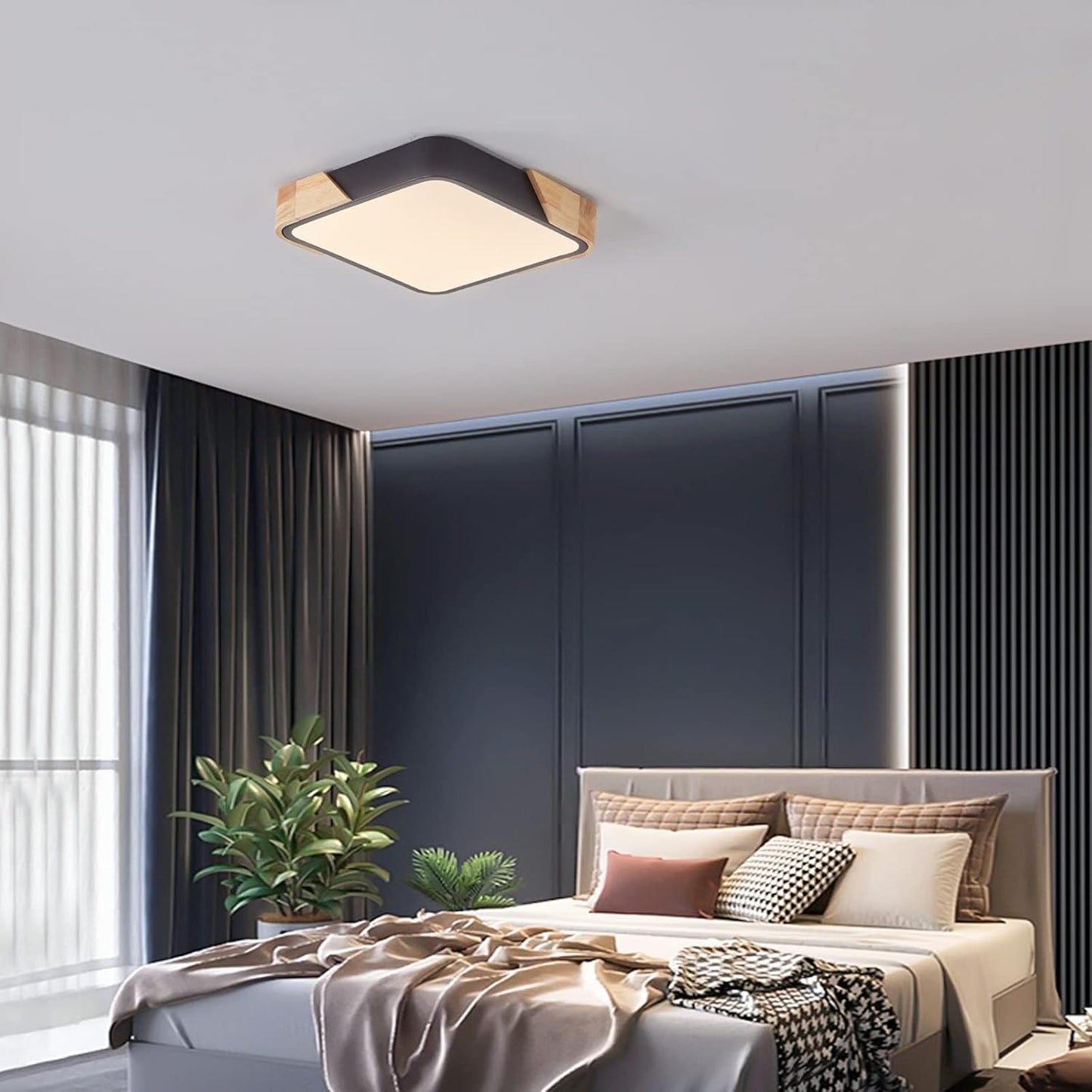 LED Wooden Ceiling Lights, Thin Flat Modern Flush-Mounted Light, Ceiling Lighting Lamps for Dining Room, Hallway, Living Room, Kitchen, Bedroom, 30 cm x 30 cm, 24 W, Warm White, 3000 K