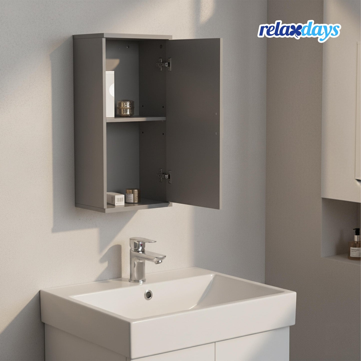 Relaxdays Bathroom Wall Cupboard, 2 Compartments, H x W x D: 62 x 30 x 21 cm, Adjustable Shelf, Narrow Bathroom Cabinet, MDF, White