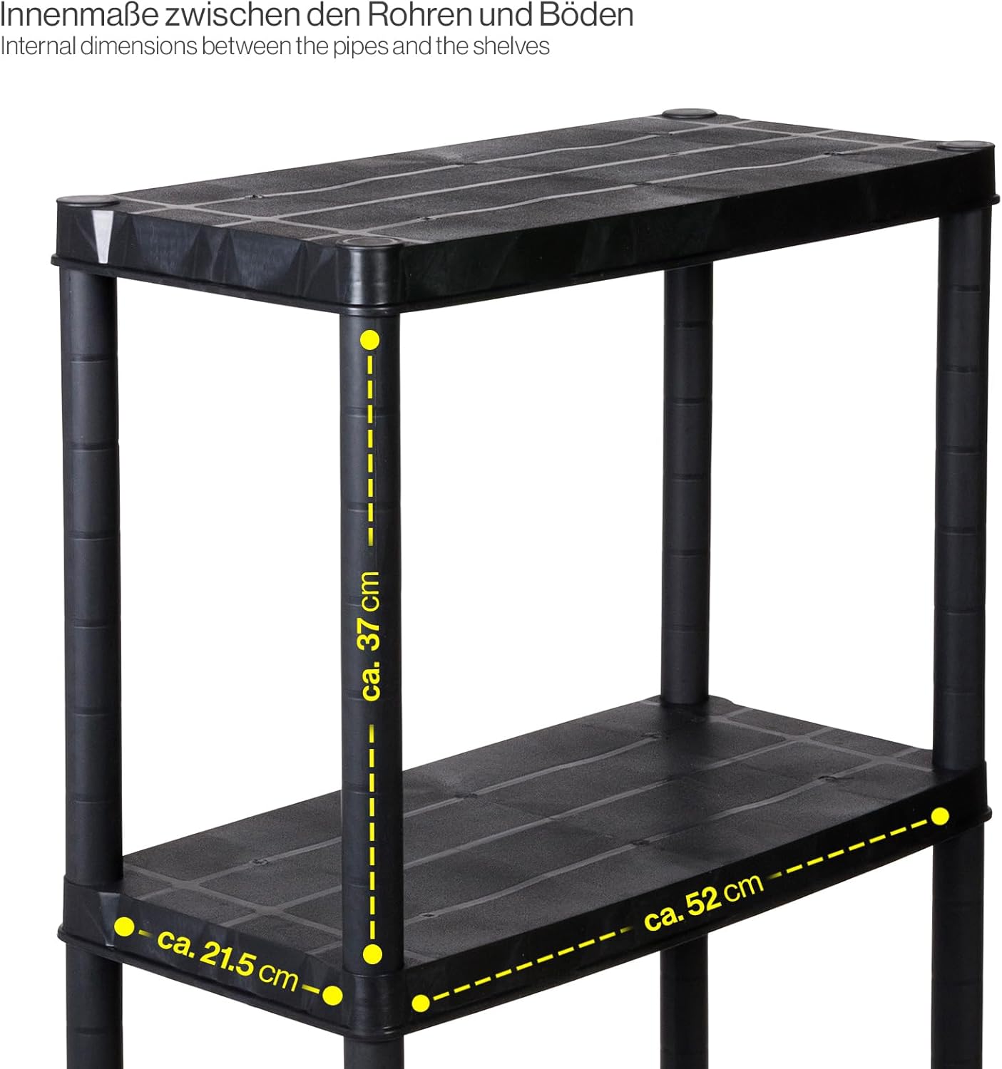 Kreher Economy Set of 2 Plastic Shelves, Household Shelves, Black, 4 Shelves, Max. 100 kg Load per Shelf, 61 x 30.5 x 130 H cm, TÜV Rheinland