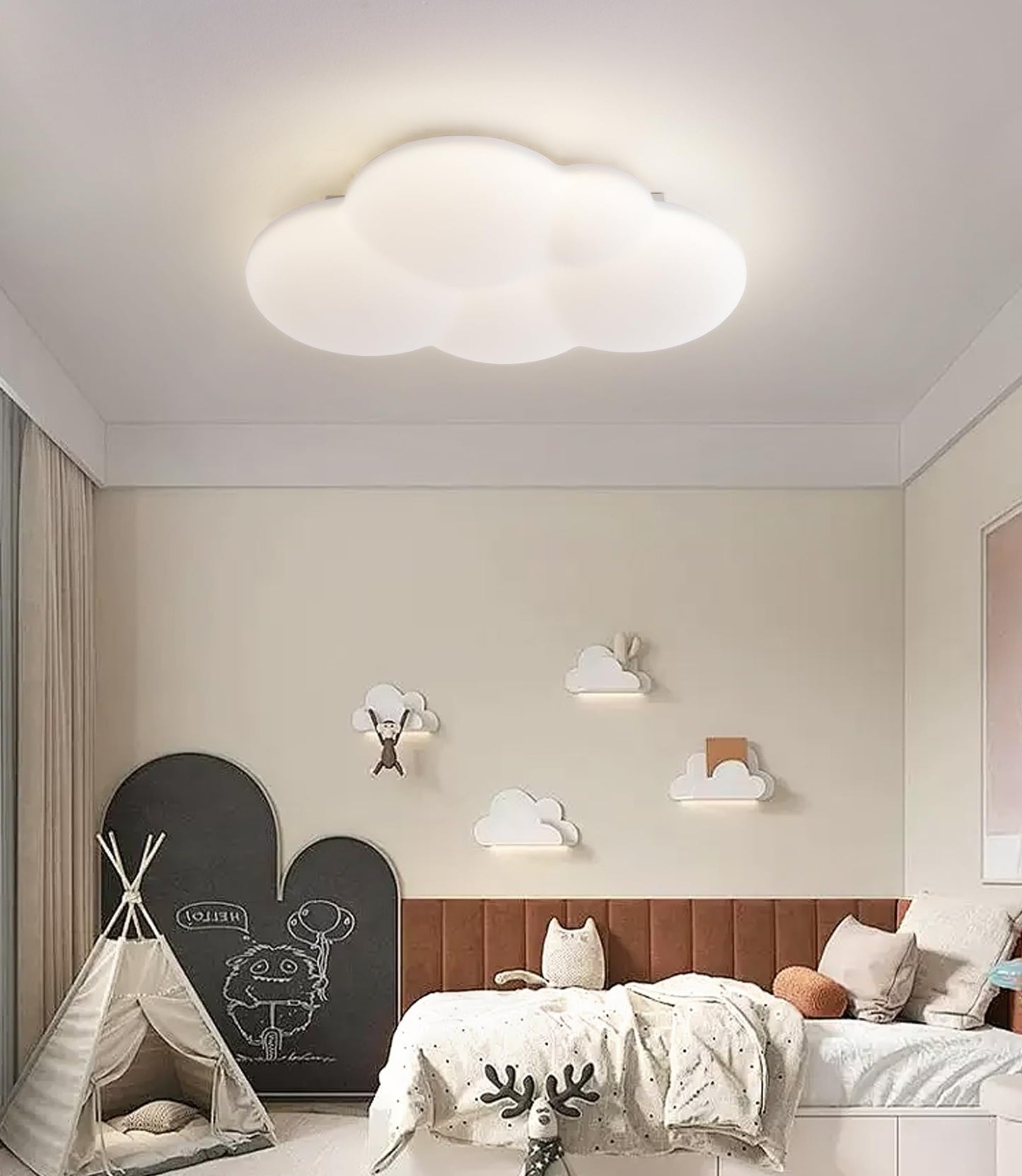 34 cm LED Ceiling Light Bedroom Wooden Children's Room Lamp Ceiling Star Children's Lamp Dimmable Ceiling Lamp for Children Lamp with Remote Control