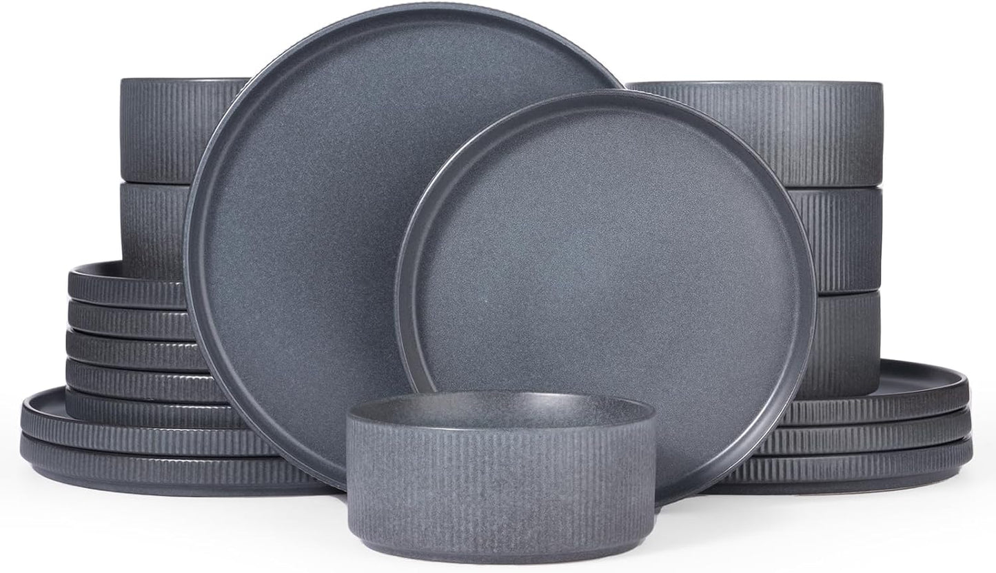 Star 18-Piece Plate Set, Crockery Set for 6 People, Stoneware Crockery Set, Anti-Scratch Dinner Service, Microwave & Dishwasher Safe, Cappuccino White