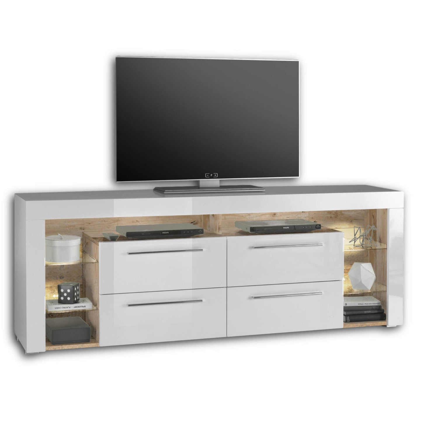 GOAL TV Lowboard in Matt Grey with LED Lighting, High-Quality TV Board with Lots of Storage Space for Your Living Room, 153 x 44 x 44 cm (W x H x D)