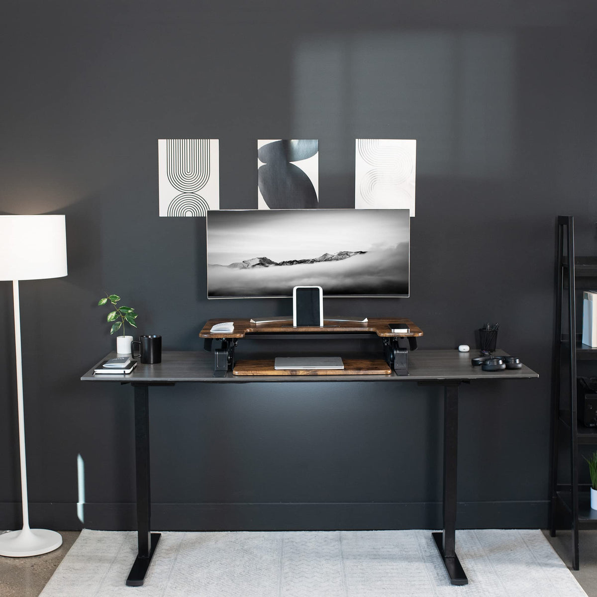 Vivo Black Height Adjustable 36" Stand up Desk Converter | Quick Sit to Stand Tabletop Monitor Riser (DESK-V000V)