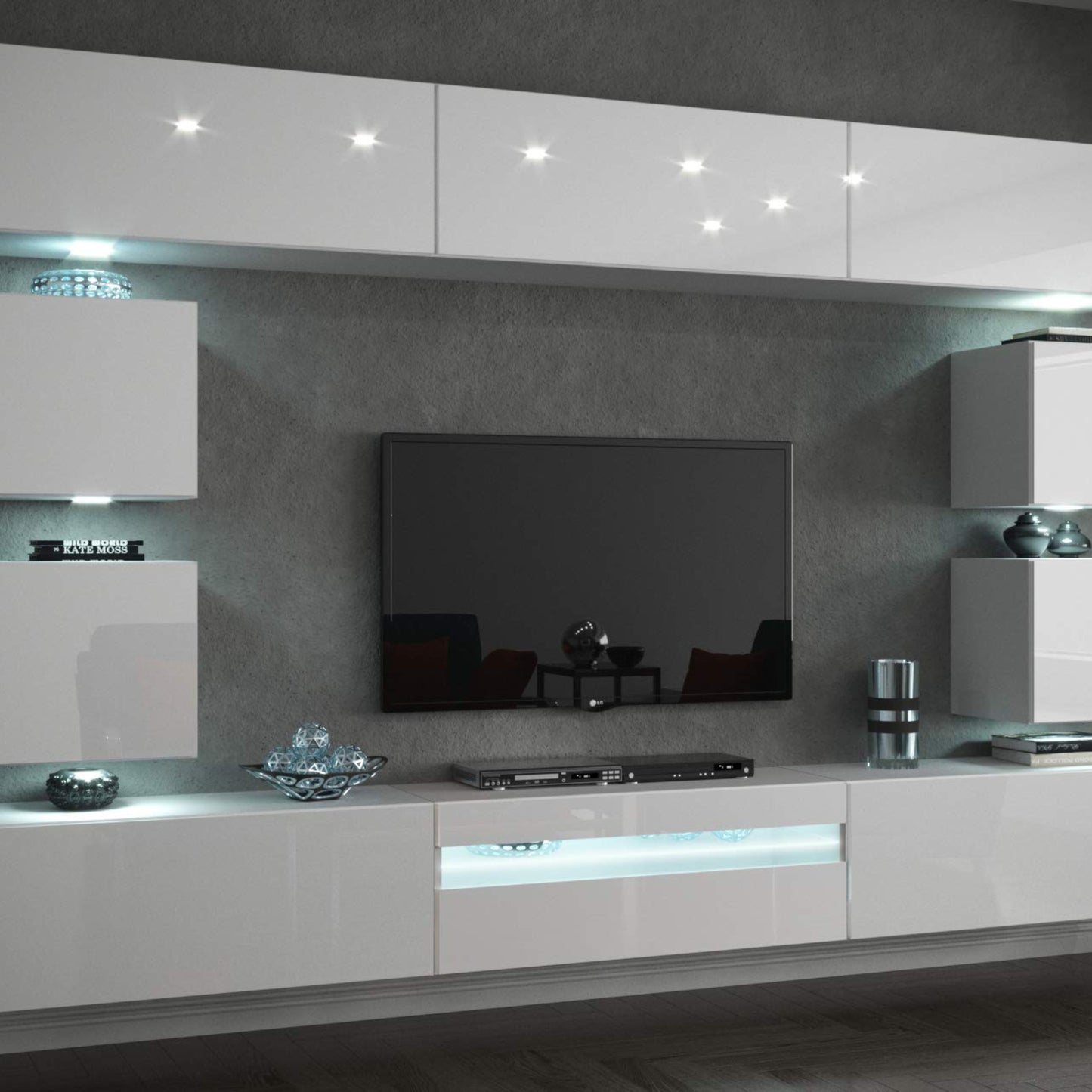 Future C81 Living Room Wall Cabinet, Media Storage Cabinet Furniture with LED Lighting, Wall Furniture