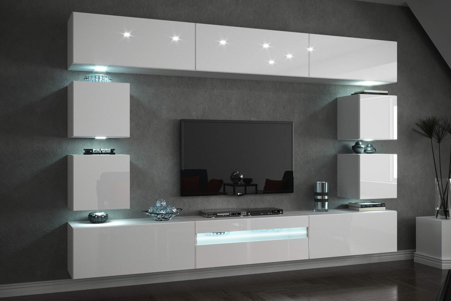 Future C81 Living Room Wall Cabinet, Media Storage Cabinet Furniture with LED Lighting, Wall Furniture