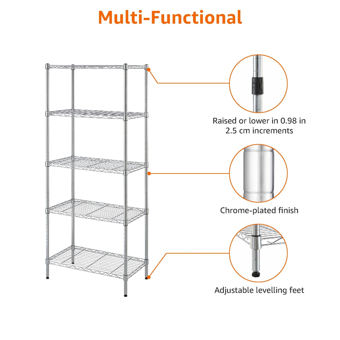 Amazon Basics Narrow Storage Unit with 4 Shelves, Height Adjustable Shelves and Leveling Feet, Maximum Weight 363 kg, Black, 34 cm D x 58.9 cm W x 121.9 cm H