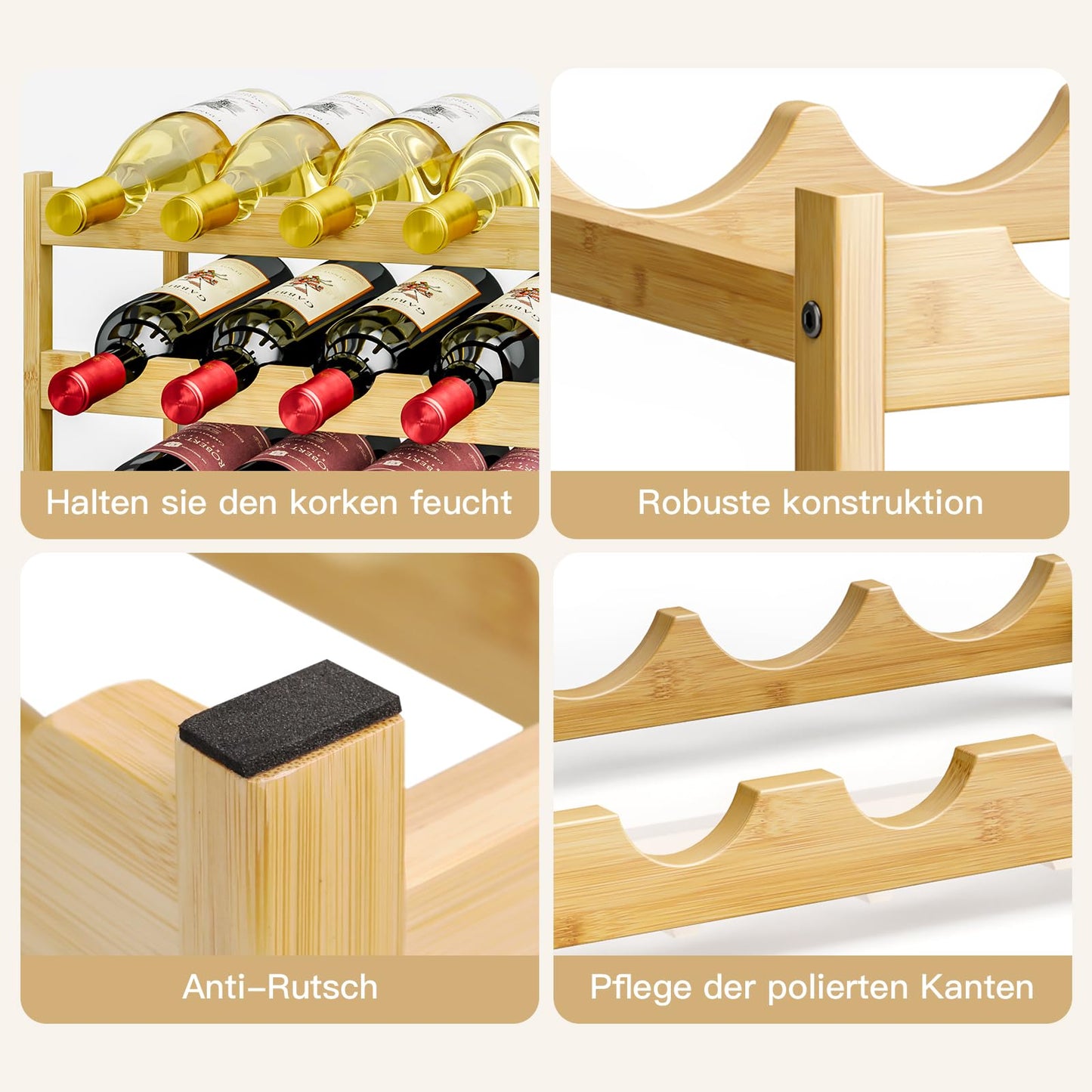 Dripex Wooden Wine Rack Bottle Rack, Small Wine Bottle Rack, Wine Bottle Holder 12 Bottles, Slim Wine Stand Standing, Drinks Rack Bottles for Cellar Kitchen, 3 Levels