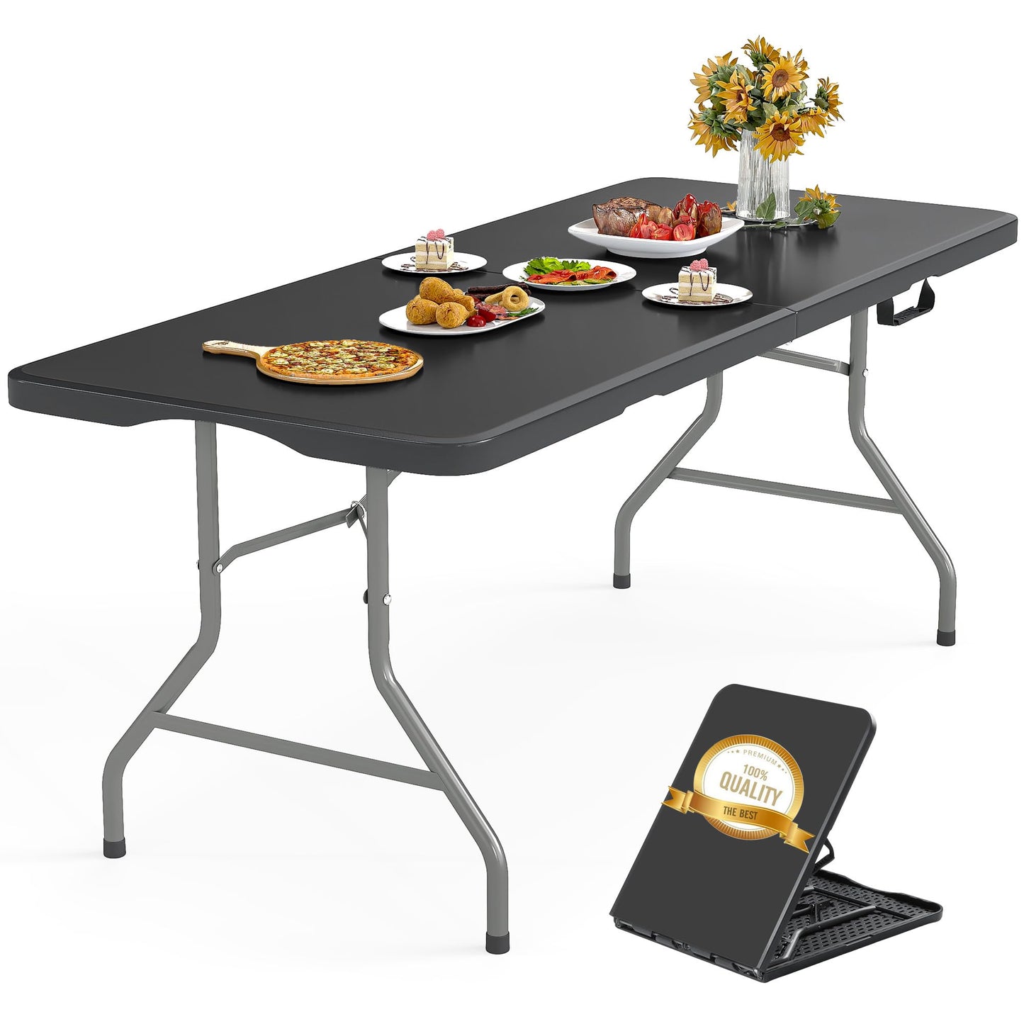 Asdsed Campingtisch 180x74 cm, Klappbar Gartentisch Buffettisch Wetterfest Tragbar Kunststoff Stabil Garten Klapptisch Partytisch Picknicktische Balkontisch