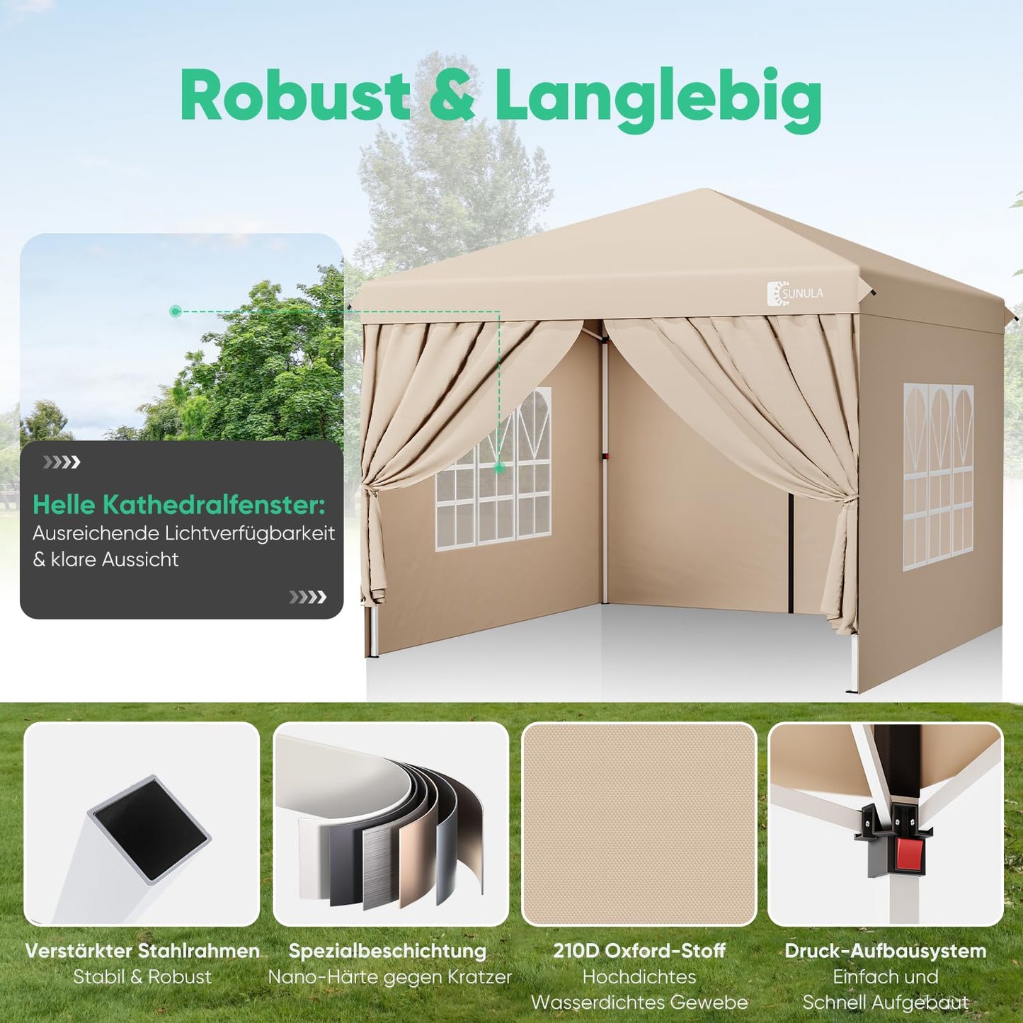 Gazebo 3 x 3 Waterproof Stable Winterproof with 4 Side Walls, Folding Gazebo 3 x 3 m with Thickened Tubes, Party Tent, Garden Gazebo, Folding Tent for Camping, Festival, Party (Grey)