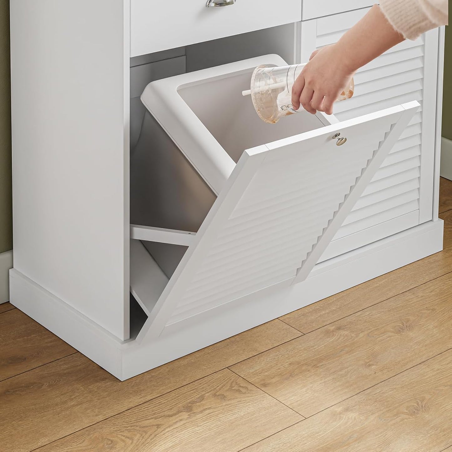 SoBuy FSB101-W Tall Cabinet with Glass Doors and Tilting Compartment, Kitchen Cabinet with Microwave Compartment, Sideboard Chest of Drawers with Doors and Drawers for Kitchen, Living Room & Storage