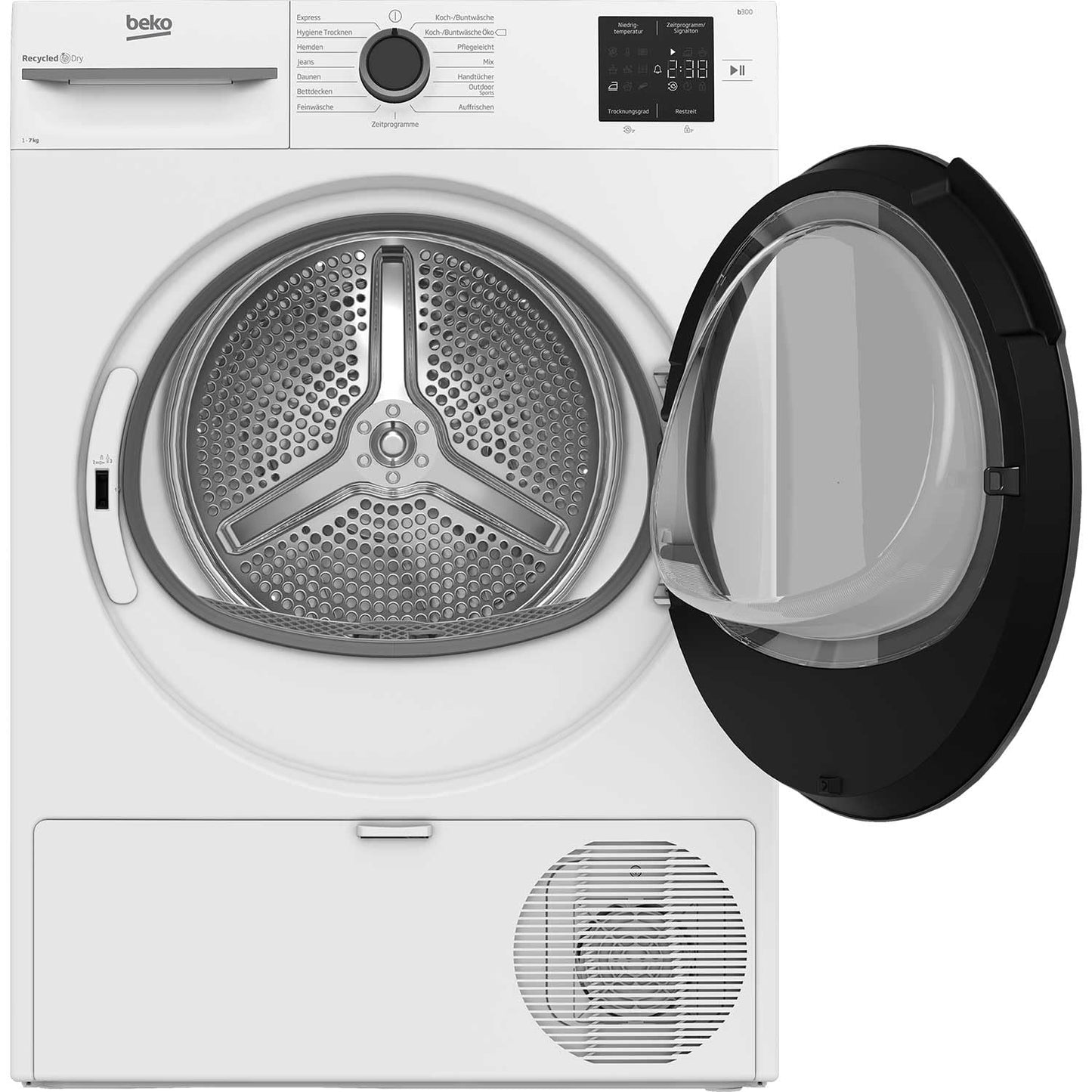 Beko BM3T37210W1 Tumble Dryer, 7 kg, Front-Loading Heat Pump Dryer, 15 Programmes, Sensor Drying, Column-Capable, Aquawave Gentle Drum, White
