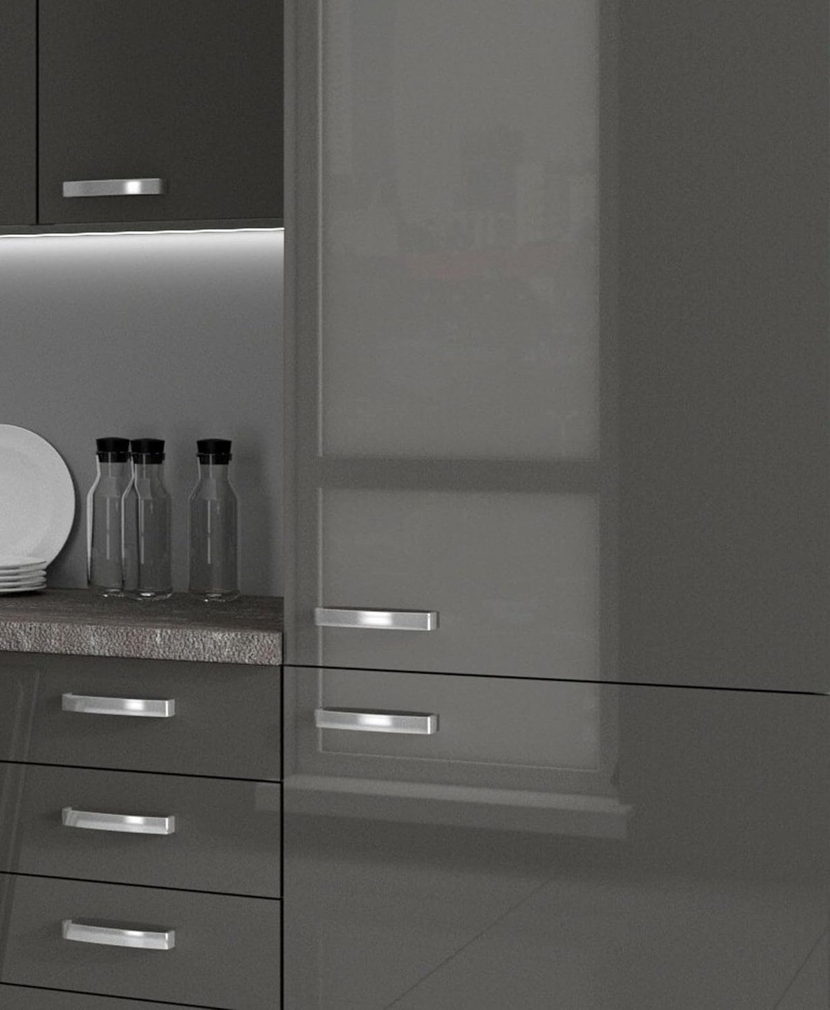 Bianca Corner II Kitchen Unit, 210 x 330 cm, High-Gloss Grey