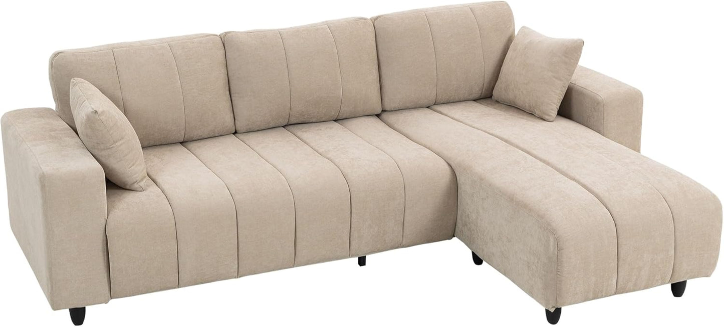 HOMCOM Corner Sofa, 3 Seater Couch with Reversible Chaise Longue, Cushion, L Shape Sofa, Padded Corner Couch with Linen Look for Living Room, Bedroom, 242 x 156 x 87 cm, Beige