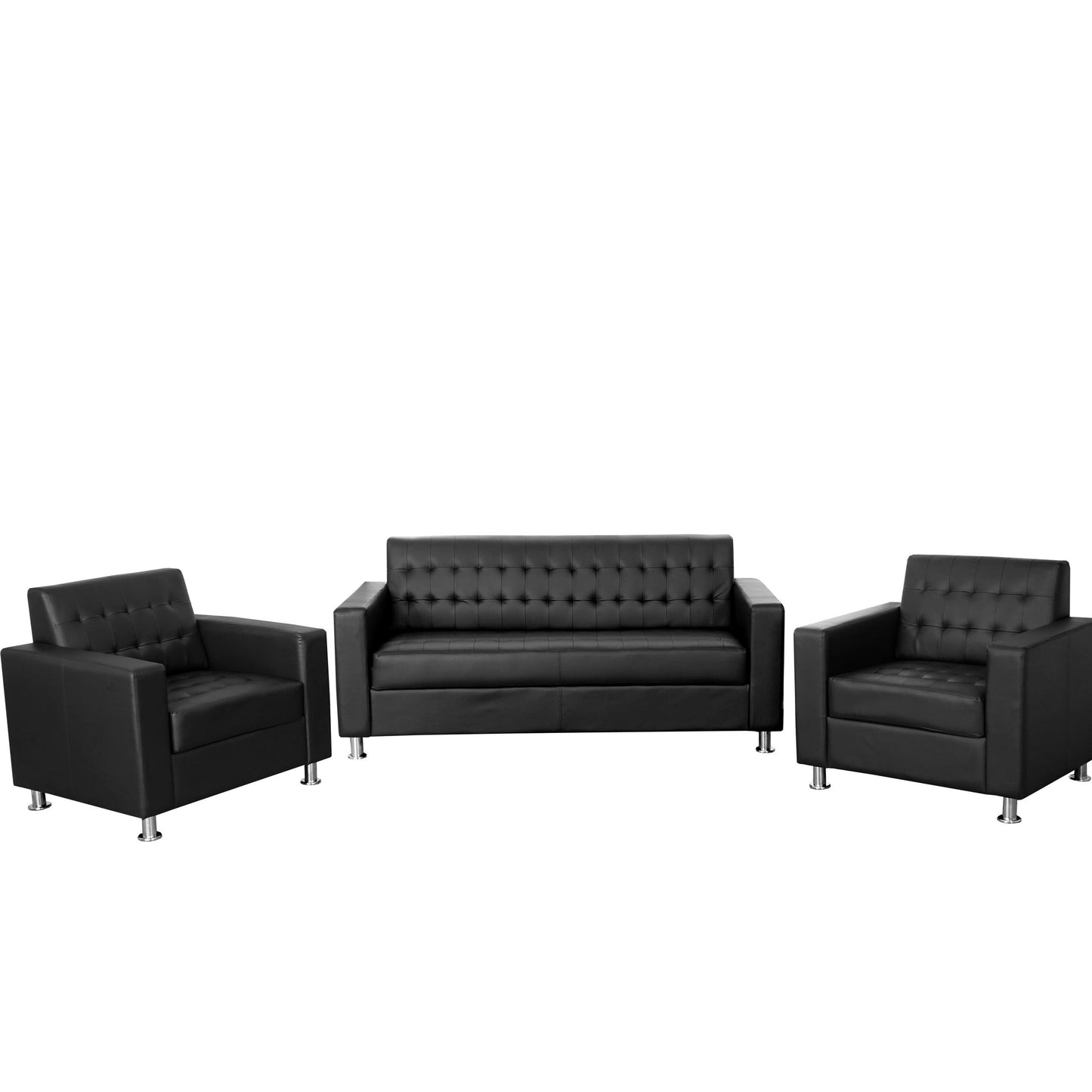 3-1-1 Sofagarnitur Kunda, Couch Loungesofa Kunstleder, Metall-Füße - schwarz