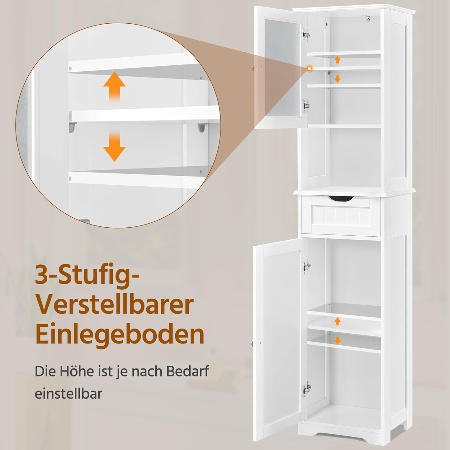 Yaheetech Badezimmerschrank Hochschrank Badschrank mit Schublade & 2 Türen und verstellbarem Einlegeboden Aufbewahrungsschrank Küchenschrank für Badezimmer/Wohnzimmer/Küche, 40 * 30 * 170 cm