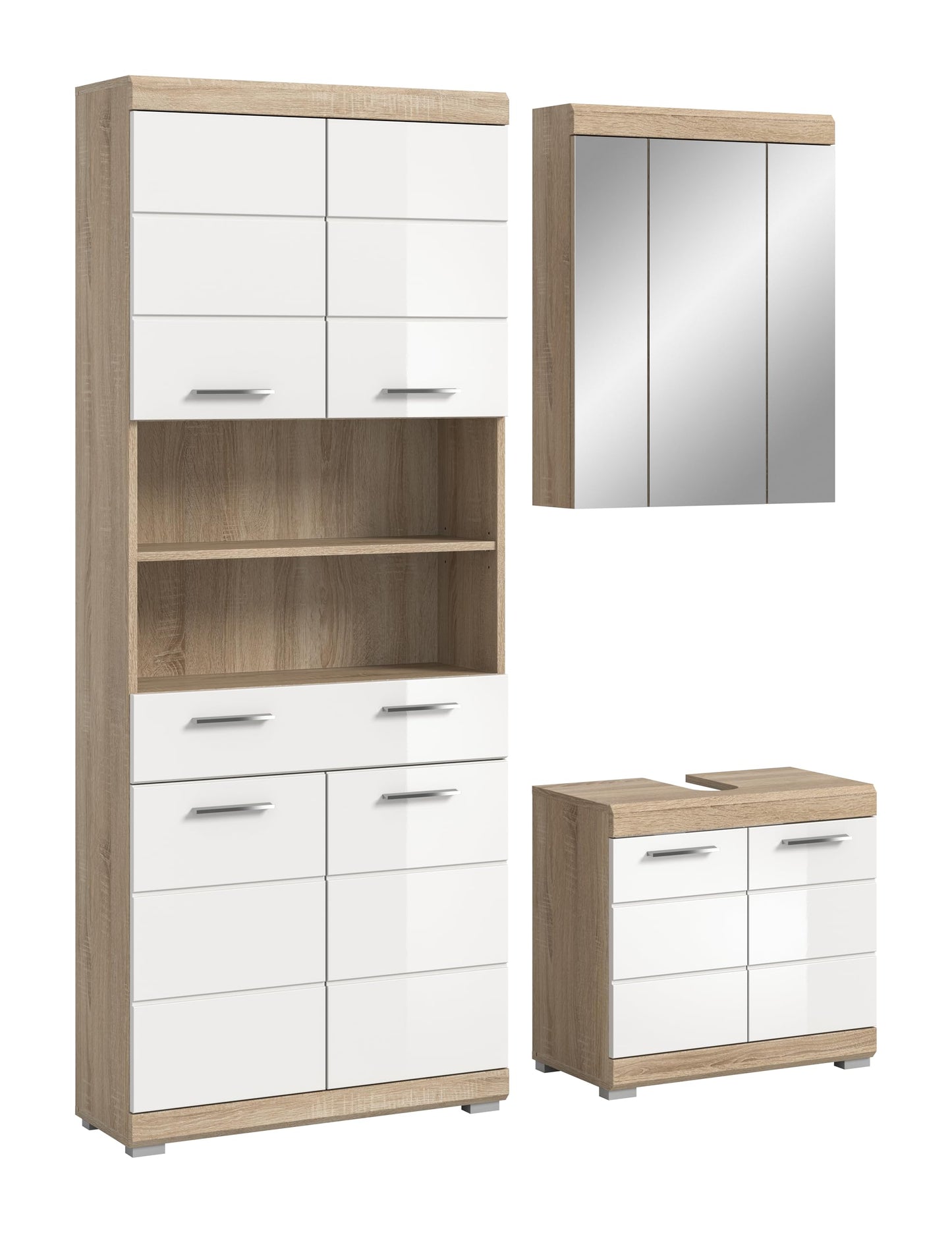 Badezimmer Scout X06B2723 Wall-Mounted Cupboard Wide Cabinet in Front White High Gloss Body Smoke Silver Nb. Approx. 74 x 79 x 24 cm