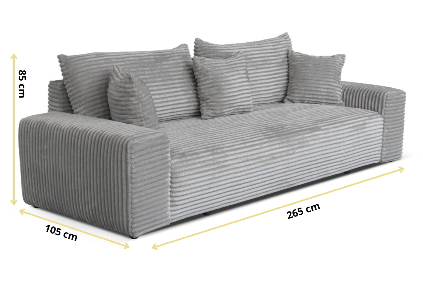 Cordo Sofa Bed 265 x 150 cm with Bed Box - Cord Sofa TILIA Wide Corduroy, SoftTouch Comfort, Nosage Spring, Removable Cushions, Easy Clean & Pet Friendly (Bronze)