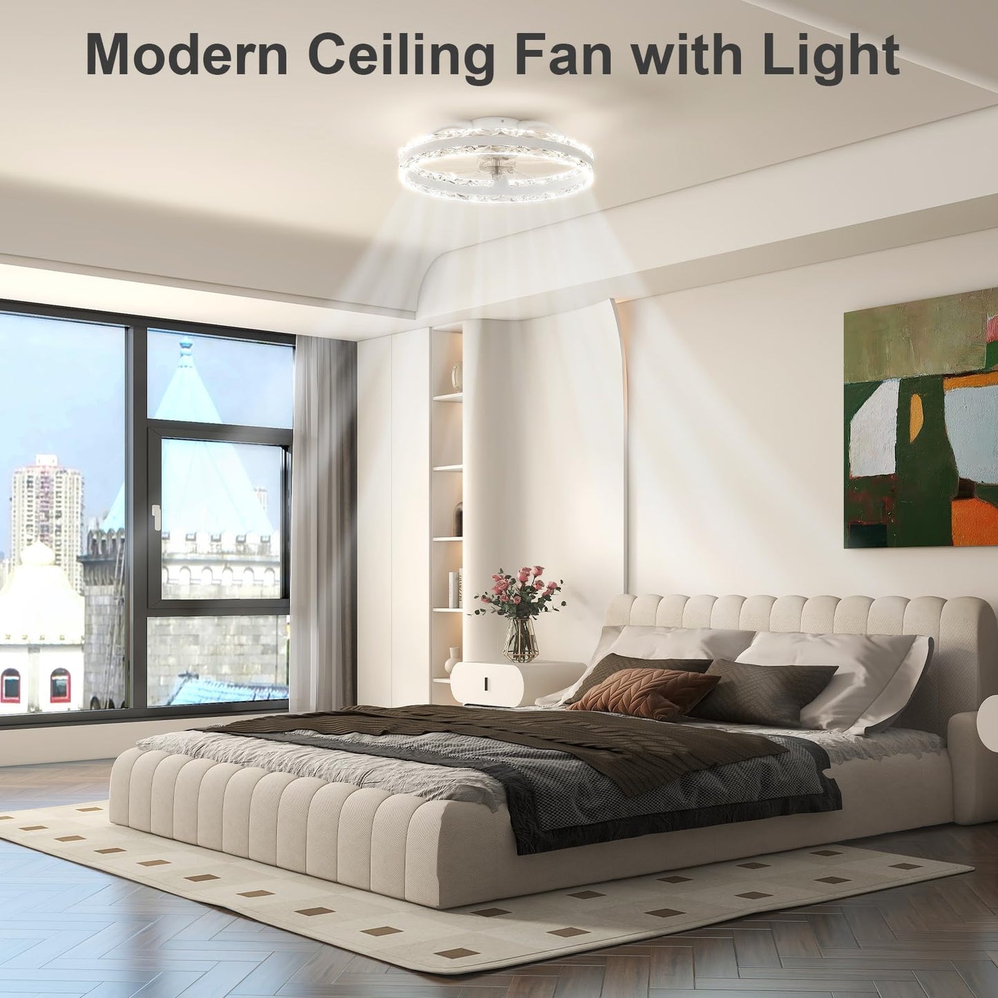 VOLISUN Ceiling Fan with Lighting and Remote Control, 6 Wind Levels and Dimmable, Modern Ceiling Light with Fan, Quiet LED Ceiling Fan for Bedroom, Living Room (White, 50 cm)