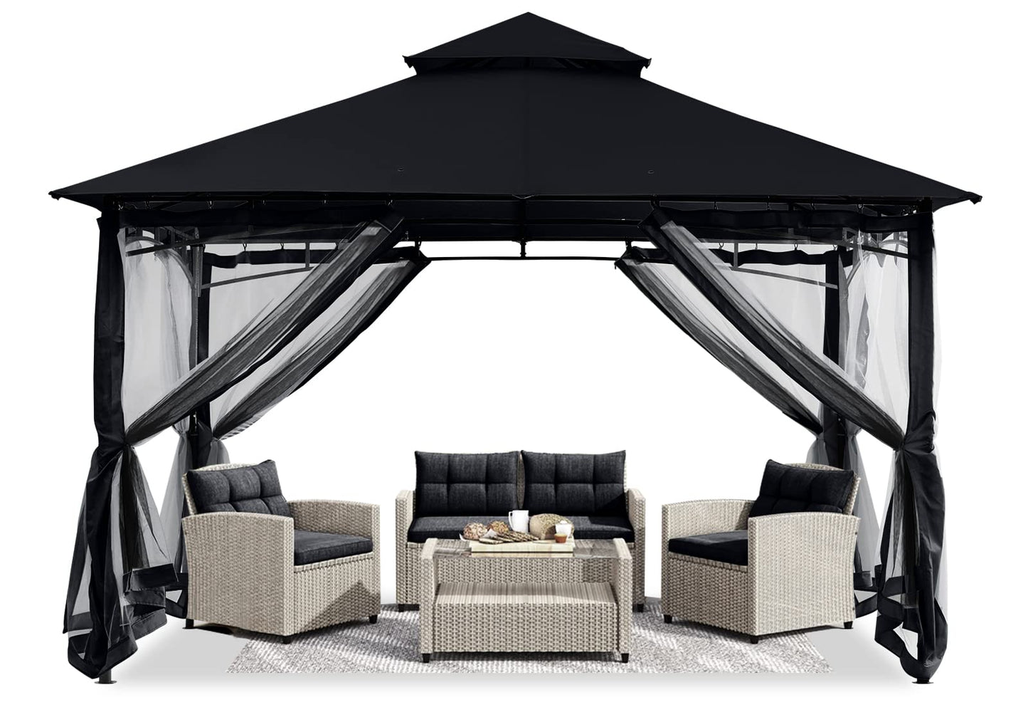 ABCCANOPY Pavillon 2.5x2.5m Wasserdicht Stabil Winterfest Gartenpavillon，Doppeldachweichdach Hinterhof-Partyzelt mit Netz für Schatten und Regen,Grau