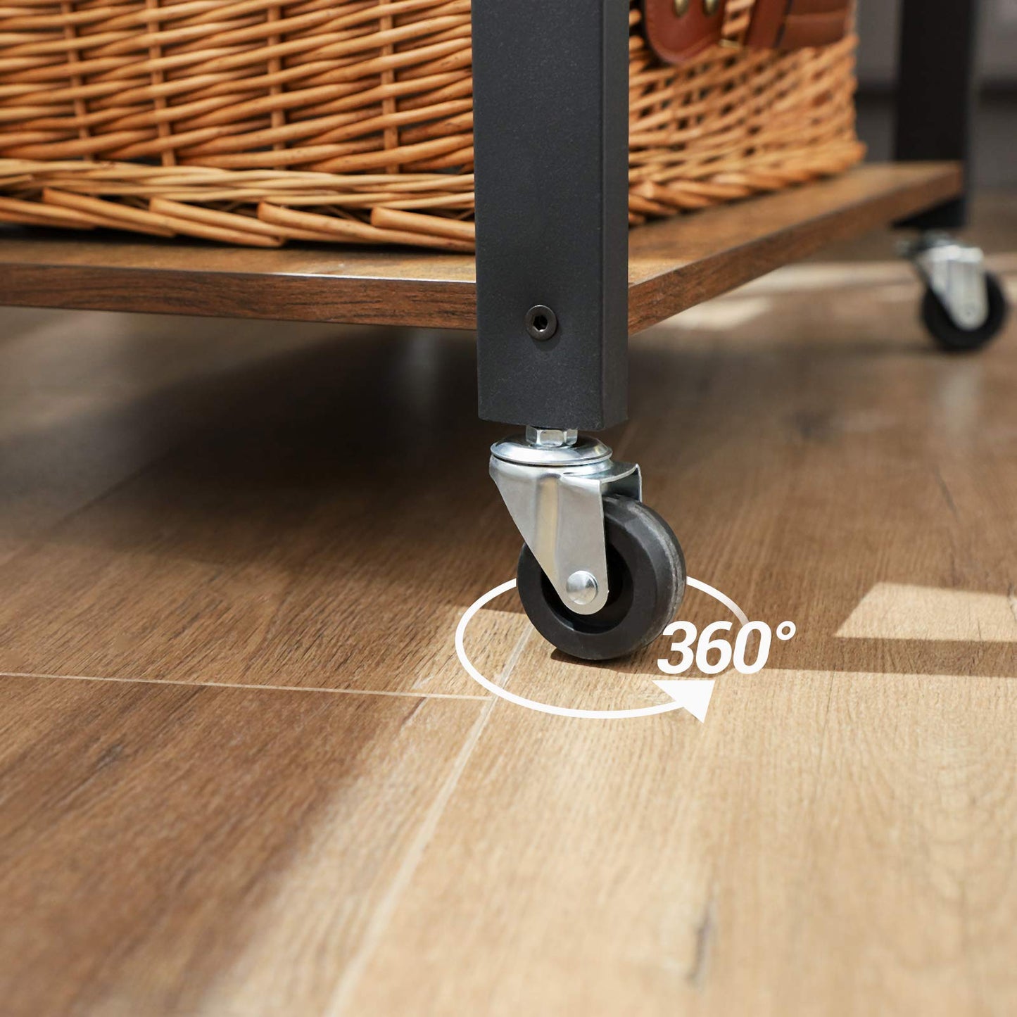 VASAGLE KKS60XV1 Kitchen Rack on Wheels Serving Trolley 3 Tier Kitchen Trolley Mini Oven Microwave Metal Frame 6 Hooks 40 x 60 x 89 cm Vintage Brown Ink Black