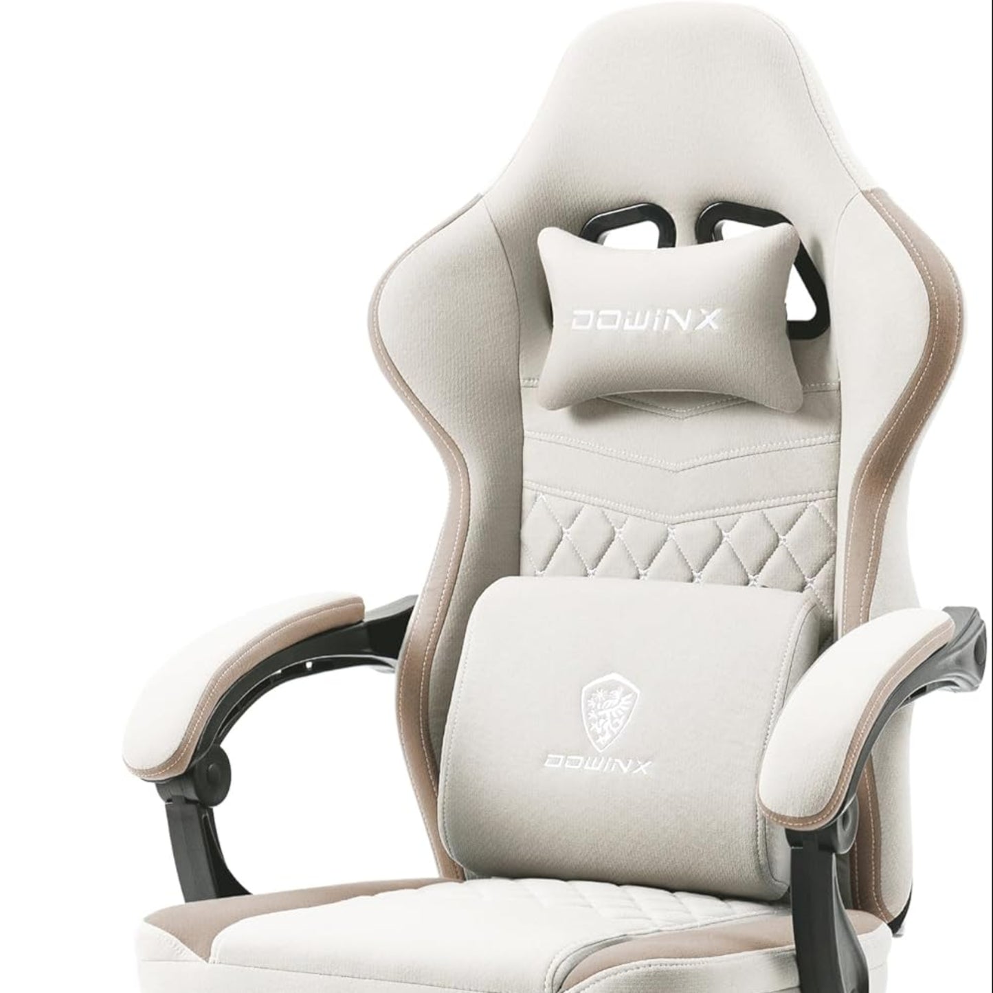 Dowinx Fabric Gaming Chair, Massage Gaming Chair with Footrest, Ergonomic PC Chair, Gamer Chair, Office Chair, 150 kg Load Capacity, Beige