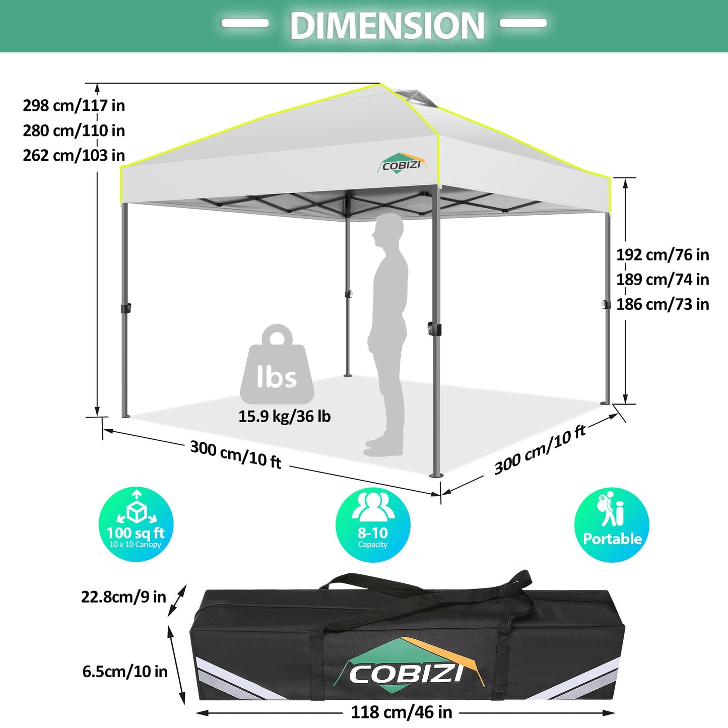 COBIZI Folding Gazebo Gazebo 3 x 6 Waterproof Winterproof Garden Gazebo Party Tent Pop Up Gazebo Foldable Tent with 6 Side Waves with Ventilation Openings, Sandbag for Market, Outdoor Event, Black