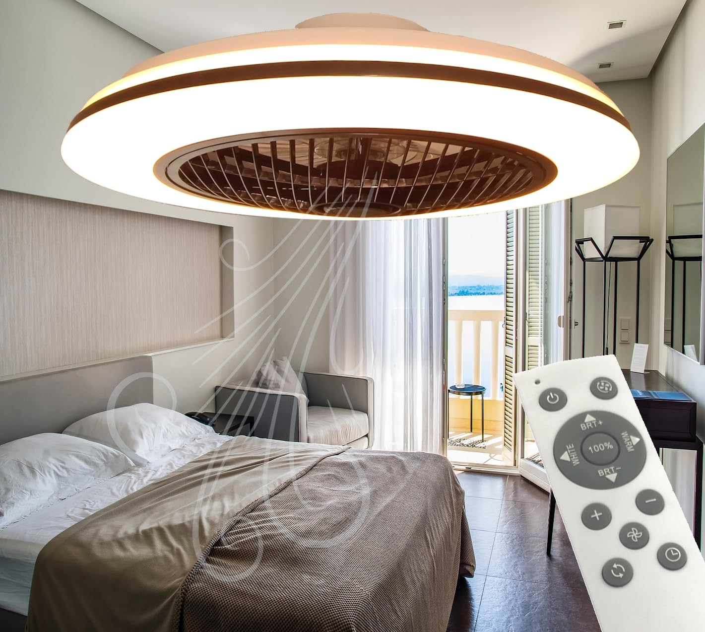 HSL LED Ceiling Light with Fan, Diameter 50 cm, Ceiling Fan with Lamp, Star Effect, Continuous Ventilation Speeds, Effortless Light Dimming, with Remote Control, 3000-5500 K, 4300 Lm, Air Conditioner