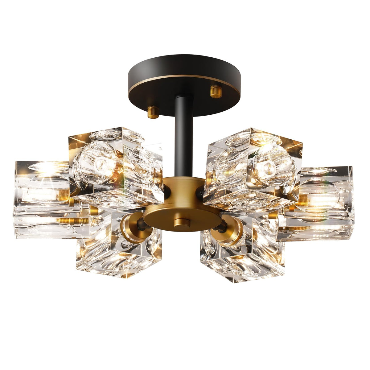Modern Kistall Semi-Flush Ceiling Light Living Room, 8 Lights, Gold Crystal Chandelier, Semi-Flush Crystal Chandelier, Luxury Ceiling Light for Bedroom, Dining Room