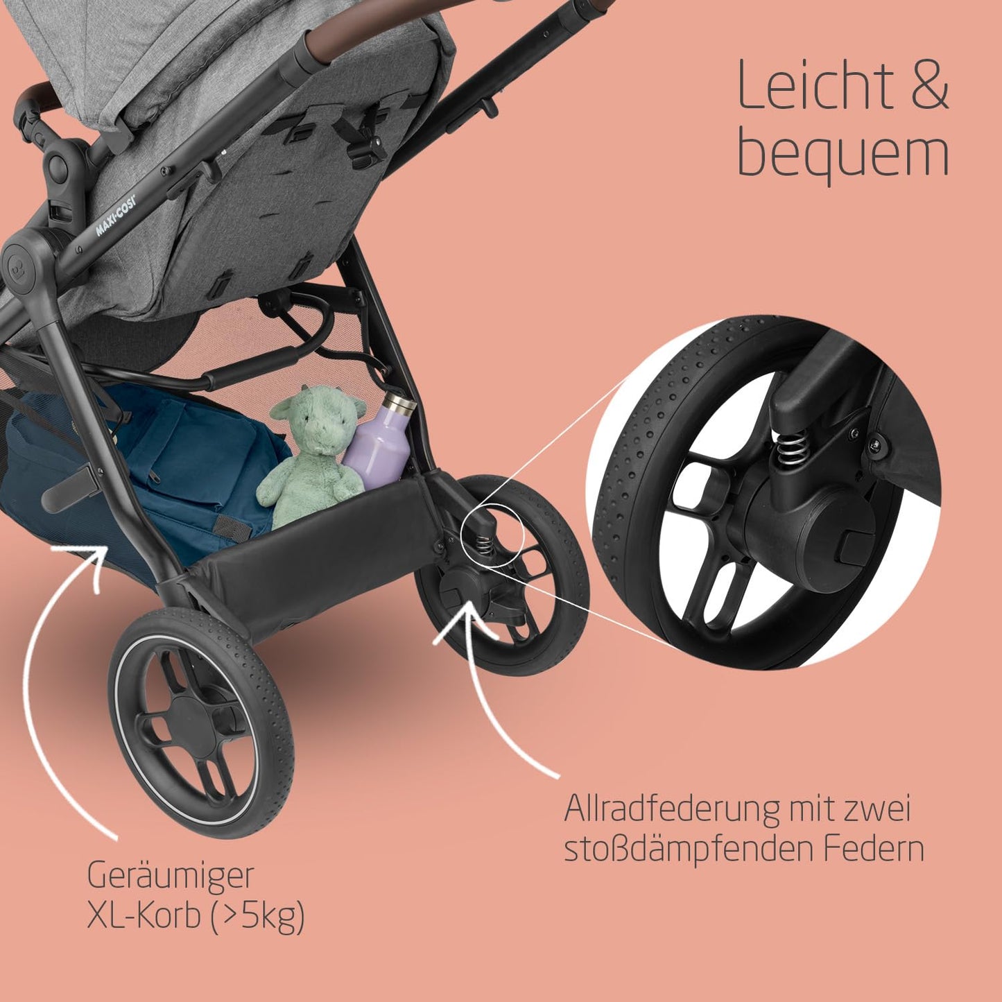 Maxi-Cosi Zelia S Trio Pushchair 3-in-1 Complete Set, 0-4 Years, up to 22 kg, Foldable, Compact, Adjustable Baby Pram, with CabrioFix S i-Size Baby Seat, Accessories, Changing Bag, Dark Grey