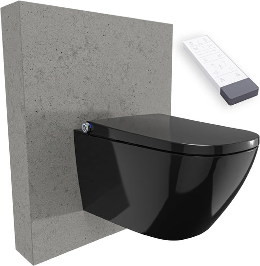 BERNSTEIN PRO+ 1104 Shower Toilet Glossy Black - Rimless Shower Toilet Square - Complete System