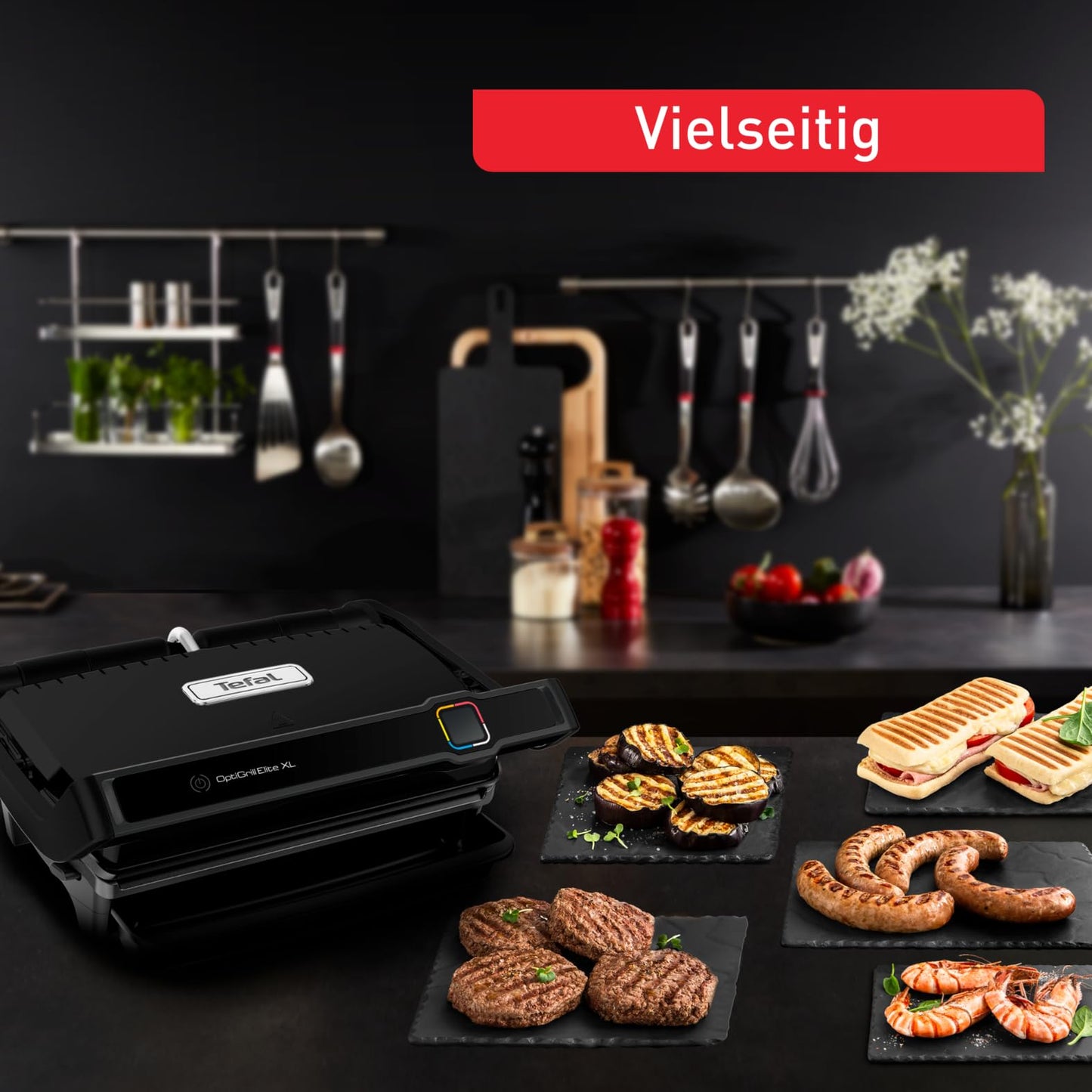 Tefal OptiGrill Elite XL Kontaktgrill, 16 Programme, Digitales Display mit Garstufenanzeige, abnehmbare XL-Platten, Grillboost-Funktion, intuitive Bedienung, Elektrogrill, Edelstahl, GC760D12