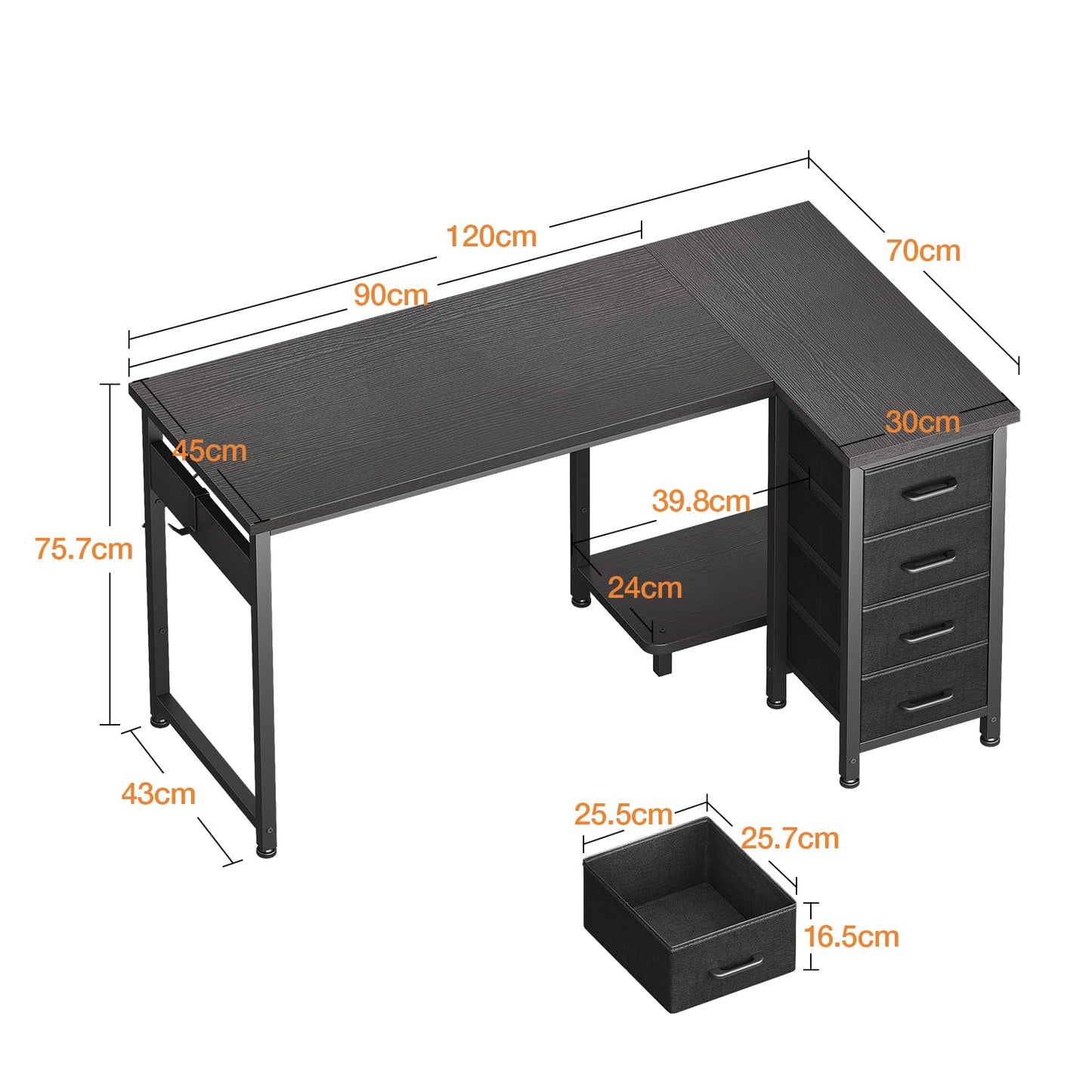Coleshome Corner Desk, 100 x 70 cm, L Shape Desk with 4 Drawers, Reversible Computer Desk for Office, Study, Bedroom, White