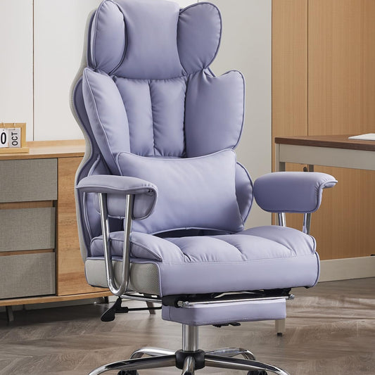 Efomao Ergonomic Office Chair, Polyurethane (PU) Leather Executive Chair, Office Chair 150 kg with Footrest and Lumbar Support, Adjustable Chair with High Backrest, Beige